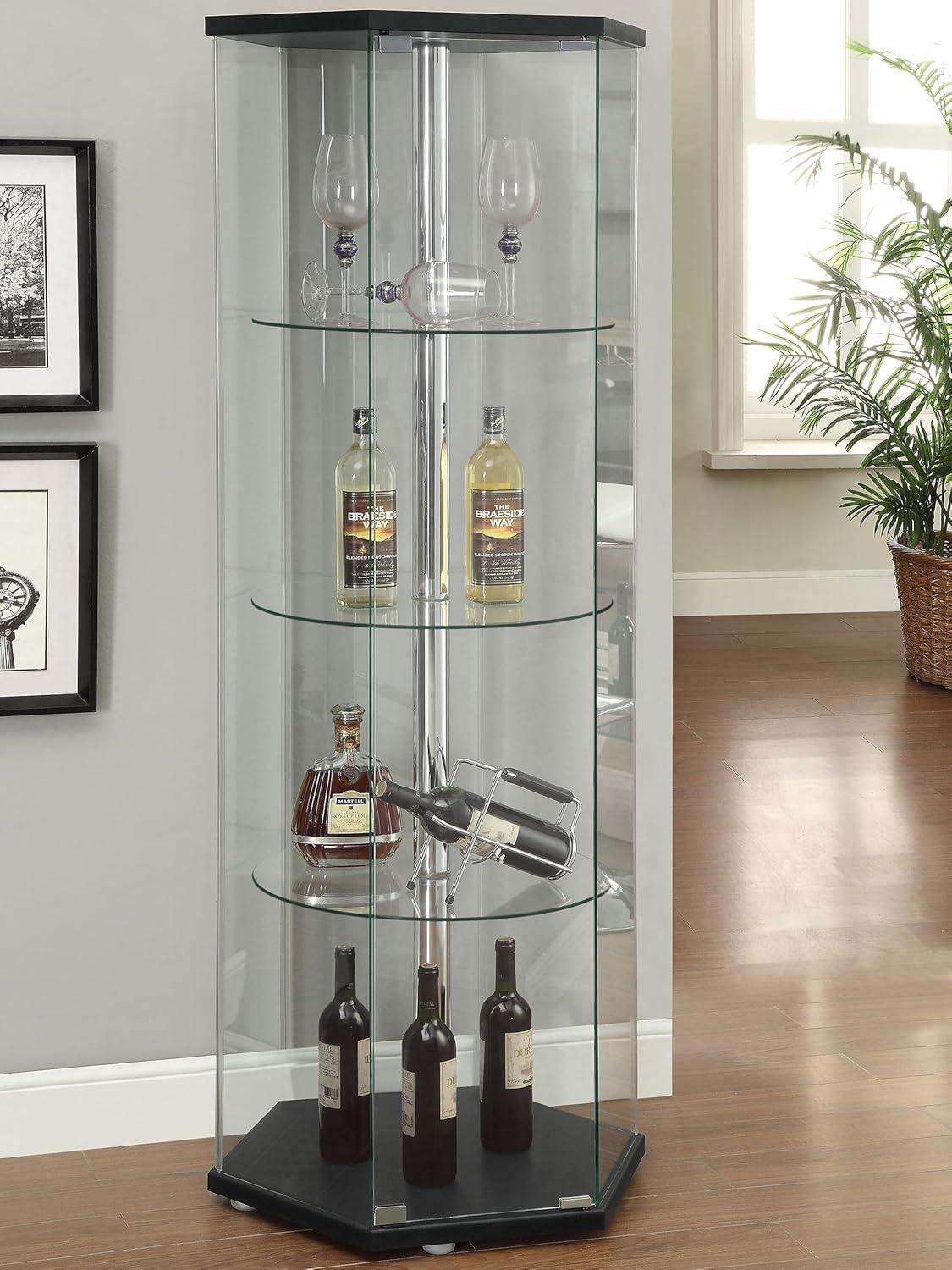 Coaster Zahavah Modern 4 Shelf Hexagon Shaped Glass Curio Cabinet Black/Clear