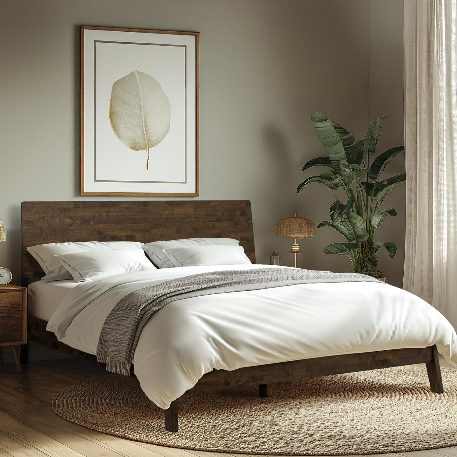 Serenity Premium Solid Wood Bed Frame with Headboard, Scandinavian Signature High Headboard Wood Bed, 800 lb Capacity, No Box Spring Needed, Fits All Mattresses, 5-Year Warranty