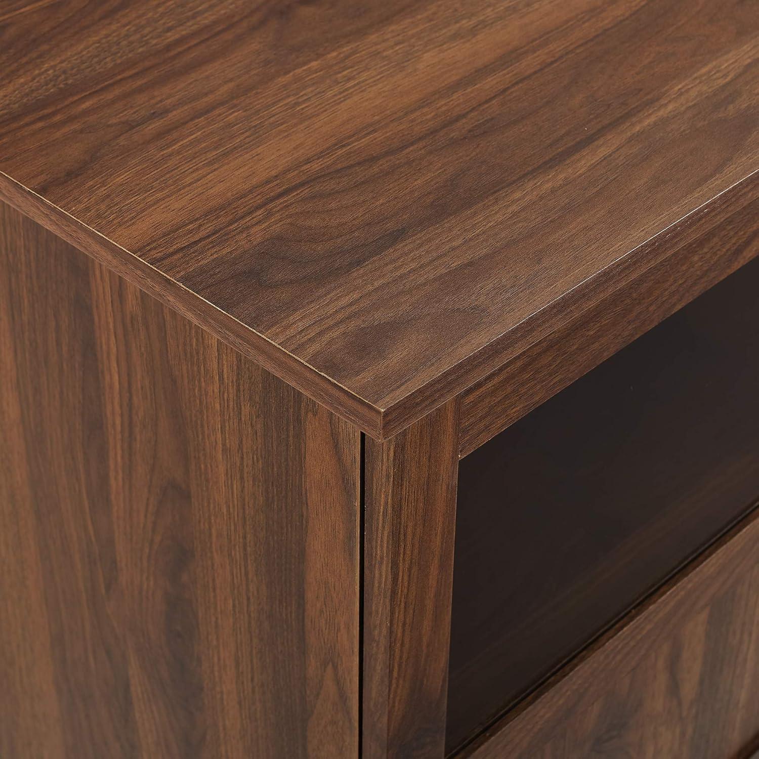 Dark Walnut 70-Inch TV Stand with Glass Doors and Cabinets