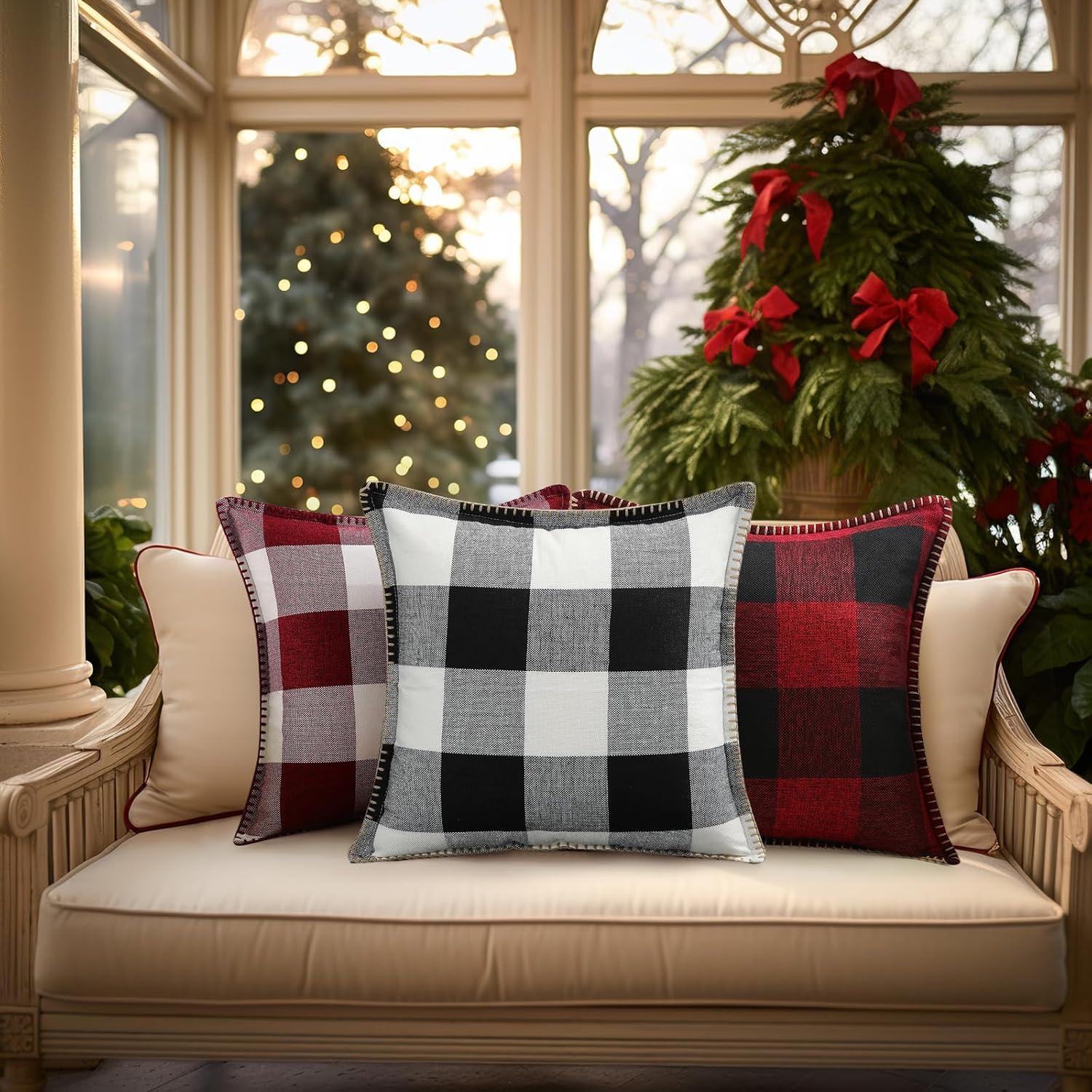 CARRIE HOME Buffalo Plaid Pillow Covers 18x18 Set of 2 Black and White Outdoor Throw Pillows Black Buffalo Check Pillow Covers Farmhouse Decor for Couch Sofa and Bed
