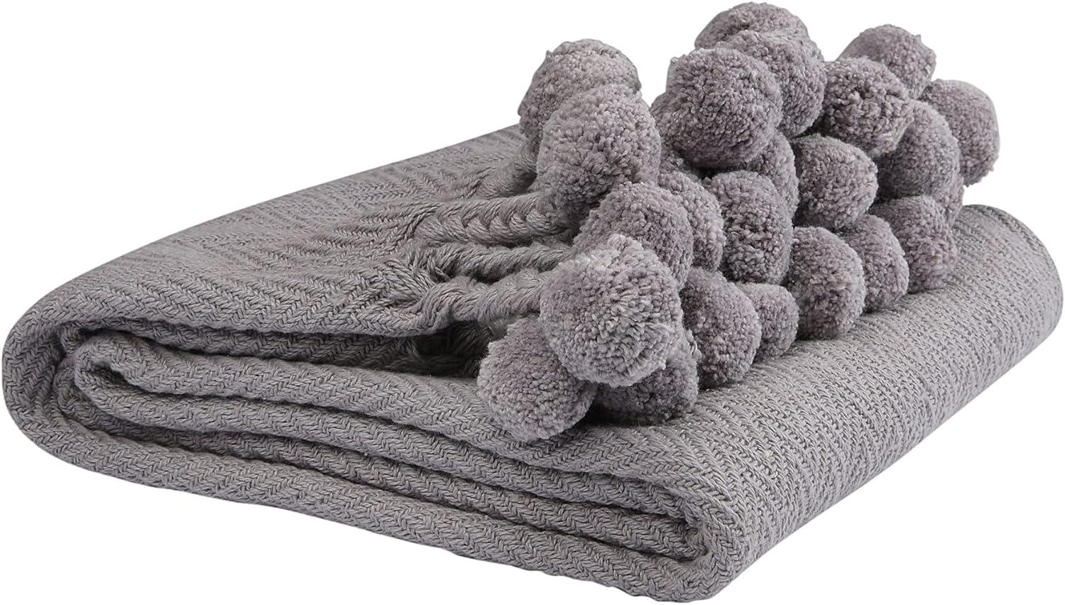 Creative Co-Op Woven Cotton Pom Pom Throw