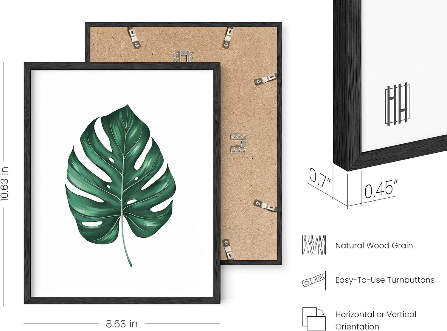 Botanical Green Leaves Wall Art Set with Black Frames