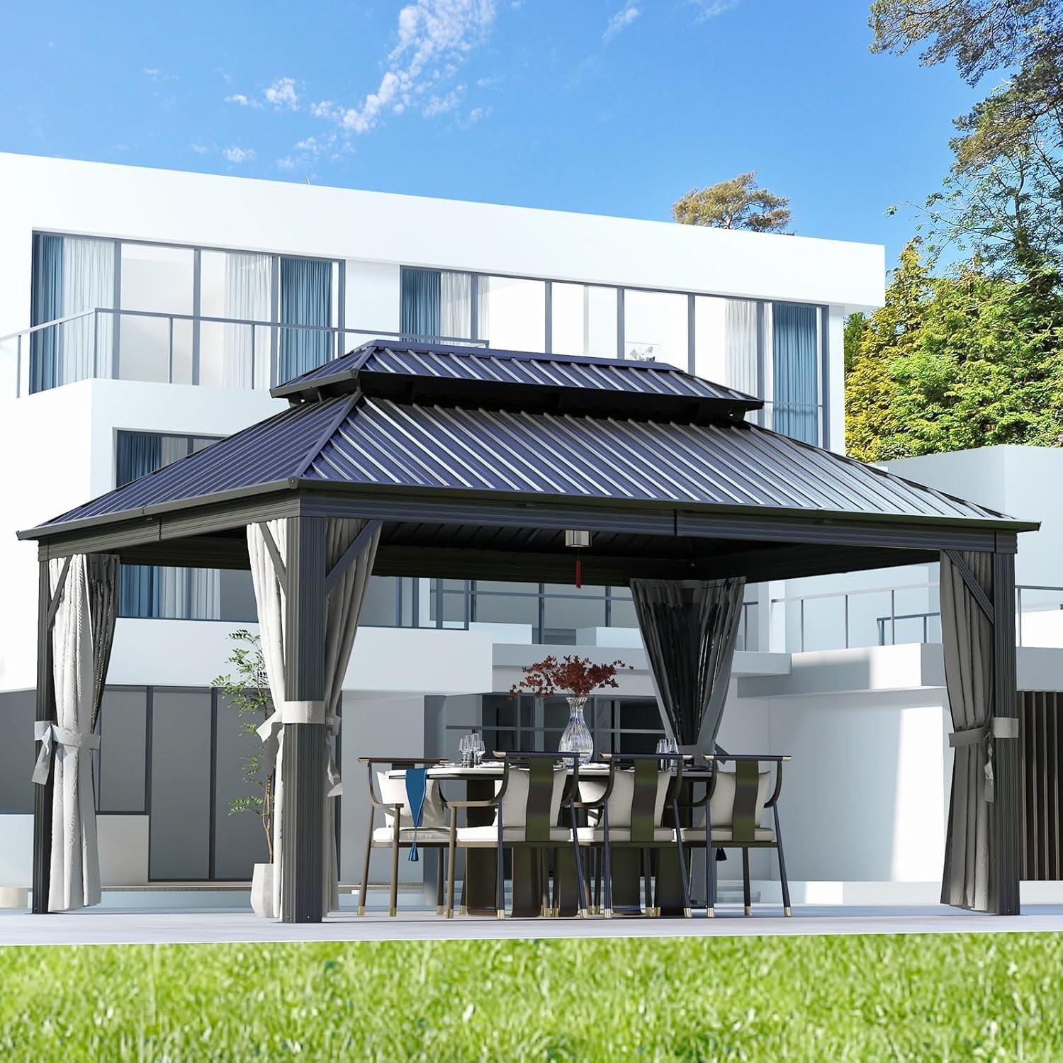 Edrosie Inc Aluminum Patio Gazebo  with Curtain and Netting