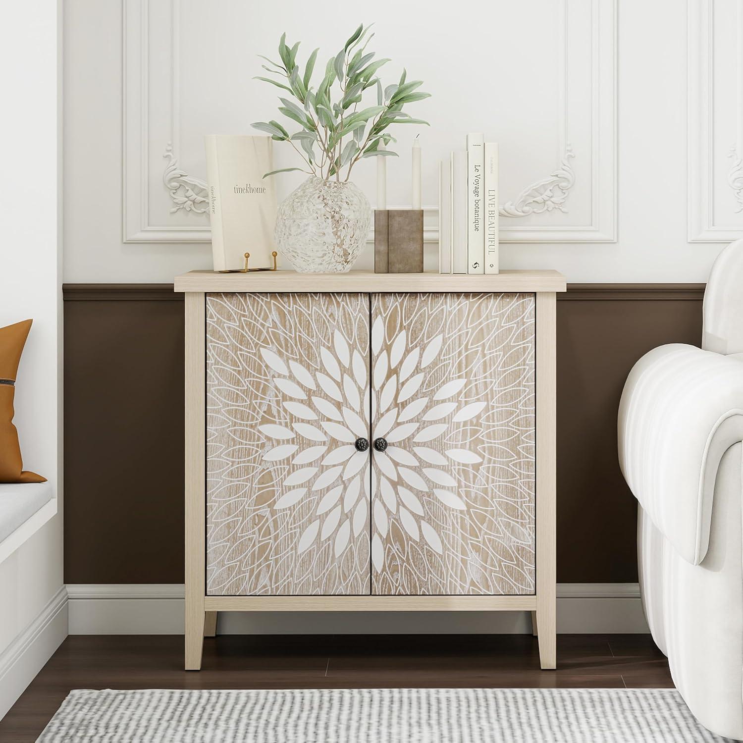 Alcott Hill® 2-door Accent Cabinet With An Adjustable Shelf And Exquisite Creative Carving