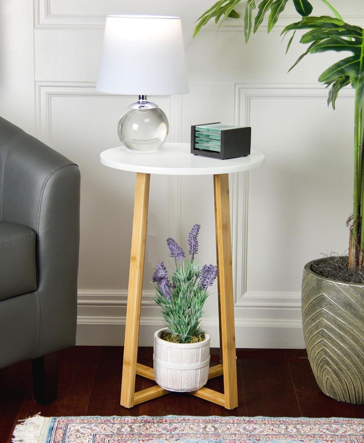 Eccostyle Solid Bamboo Frame Round Plant Table - White