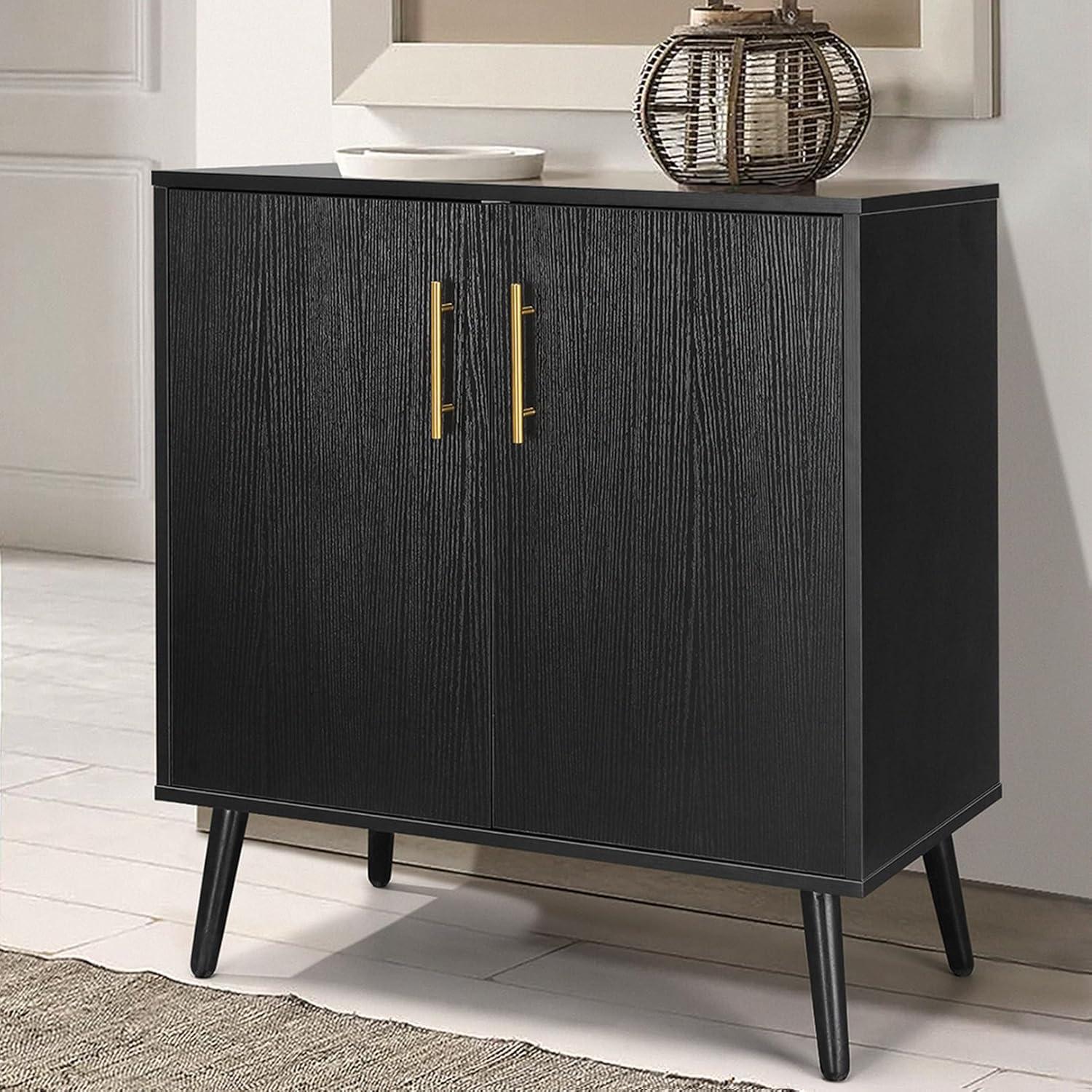 Black Accent Cabinet with 2 Doors, Free Standing Sideboard Buffet Cabinet with Storage, Mid Century Modern Storage Cabinet for Dining Room Hallway Office Entryway, 28 Inch