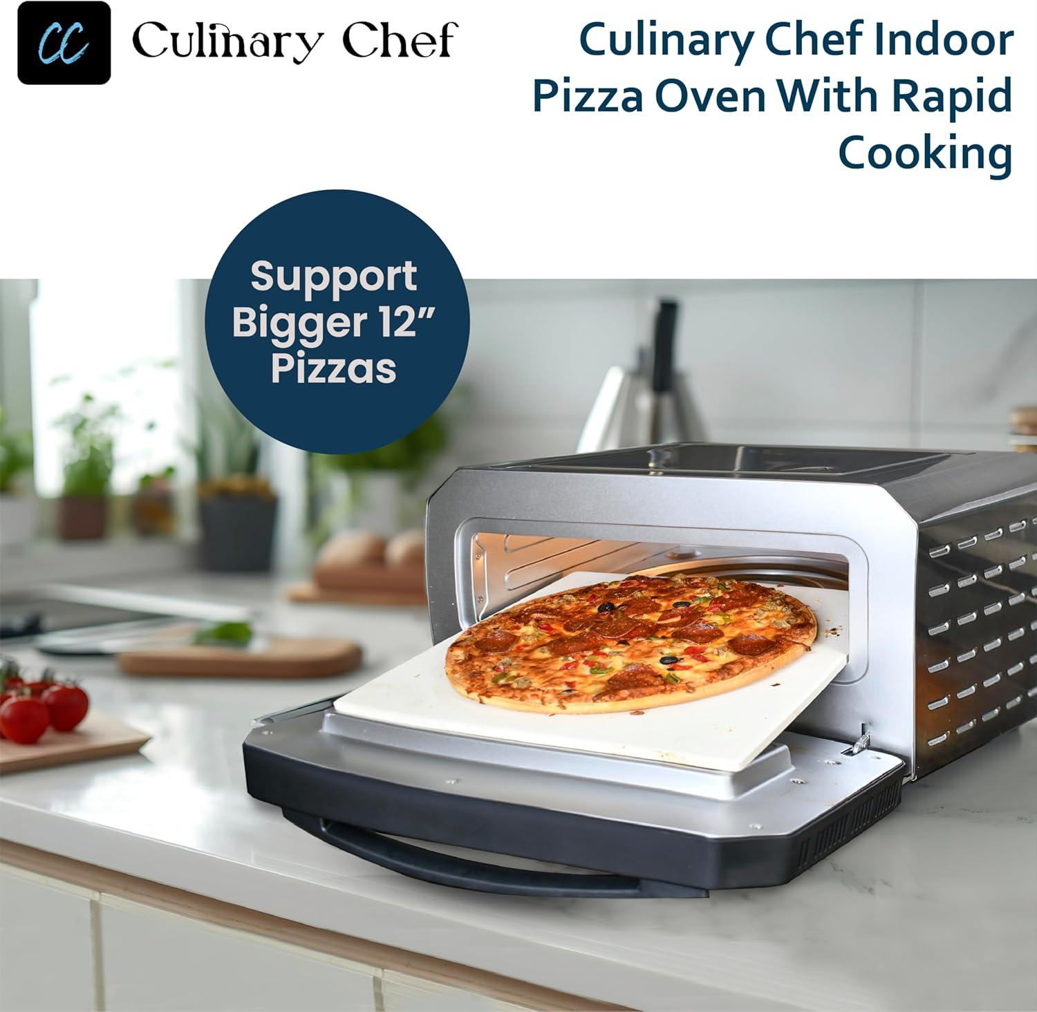 Culinary Chef Culinary Chef Indoor Pizza Oven, Temperature Control, Bonus Artisanal Cutter, Removable Stone, SS