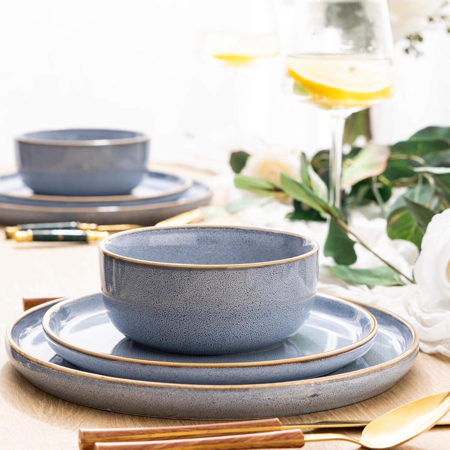 Brunnera Blue and White Porcelain Dinnerware Set for 4