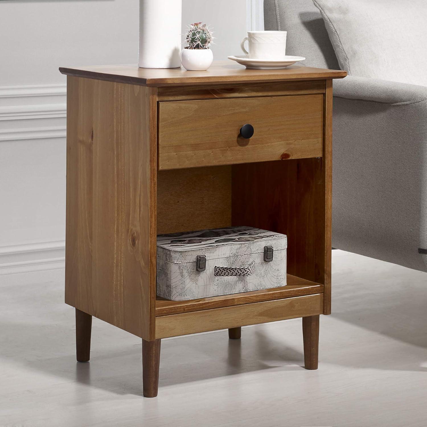 Millwood Pines Classic 1-Drawer Solid Wood Nightstand with Cubby - Caramel