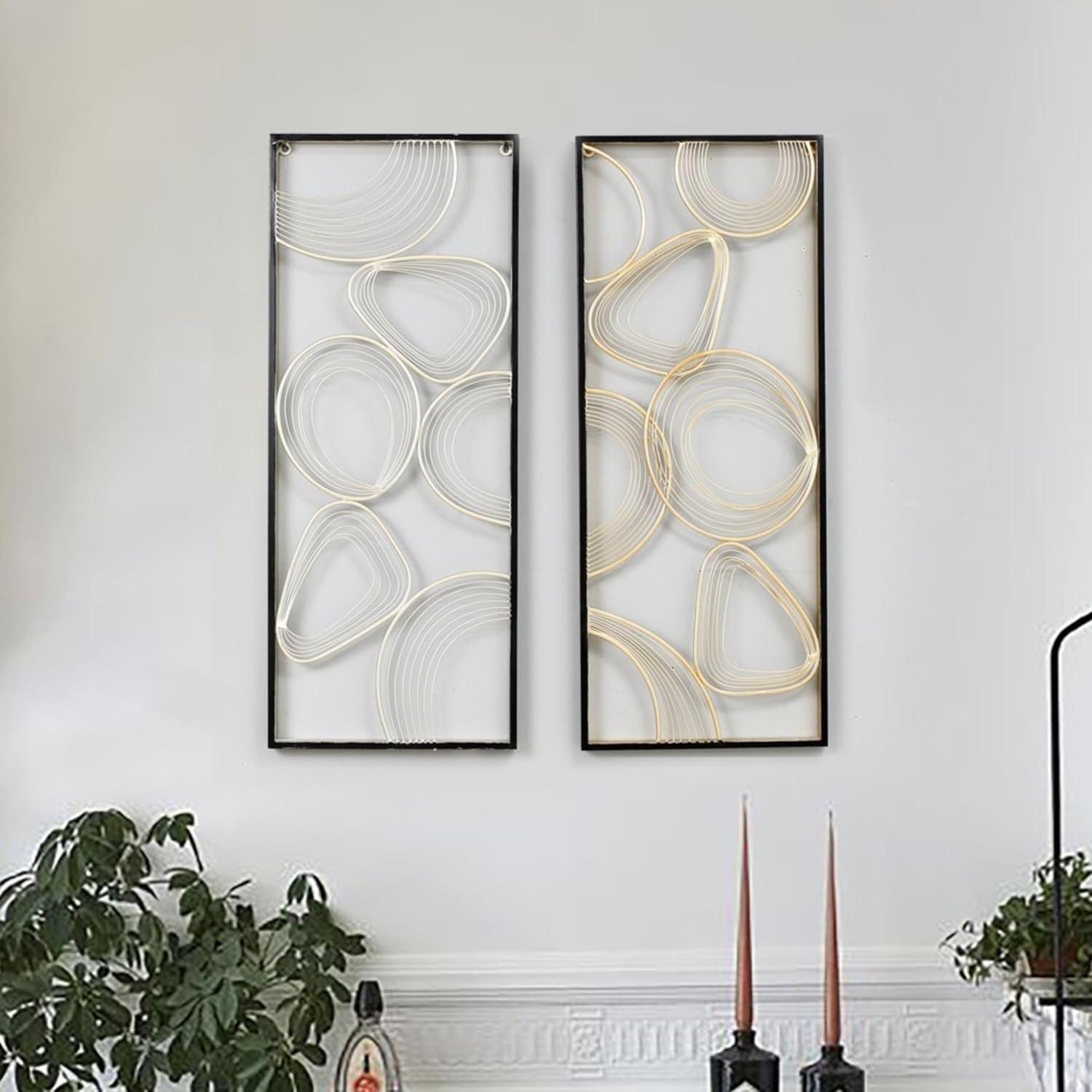 LuxenHome Gold and Silver Abstract Rectangular Metal Wall Decor Living Room Decor Set of 2