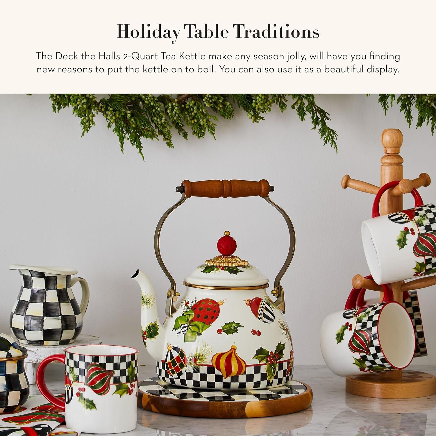 MacKenzie-Childs Sterling Check English Garden 2 Quart Tea Kettle