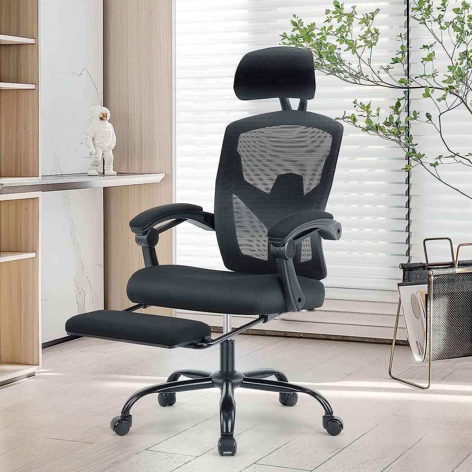 High Back Dark Black Mesh Executive Office Chair with Footrest