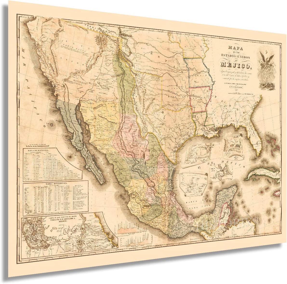HISTORIC PRINTS " Vintage 1847 Mexico Map Poster "