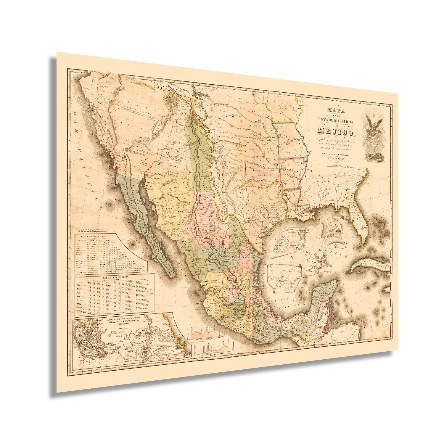 HISTORIC PRINTS " Vintage 1847 Mexico Map Poster "