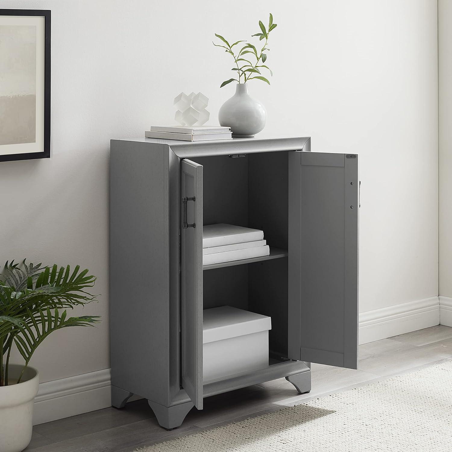 Distressed Gray Adjustable Shelf Bathroom Accent Cabinet