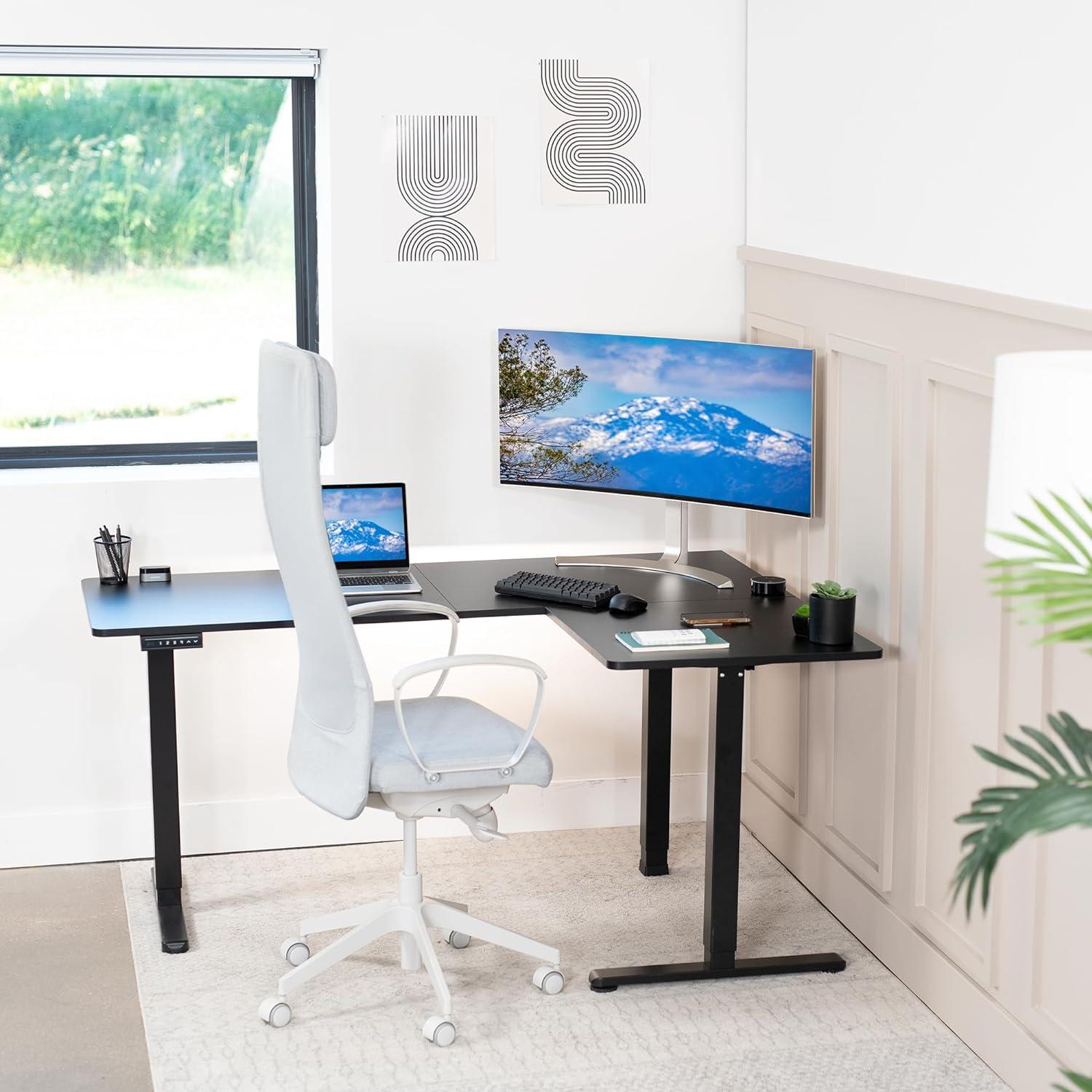 VIVO Black Adjustable Height L-Shaped Corner Standing Desk