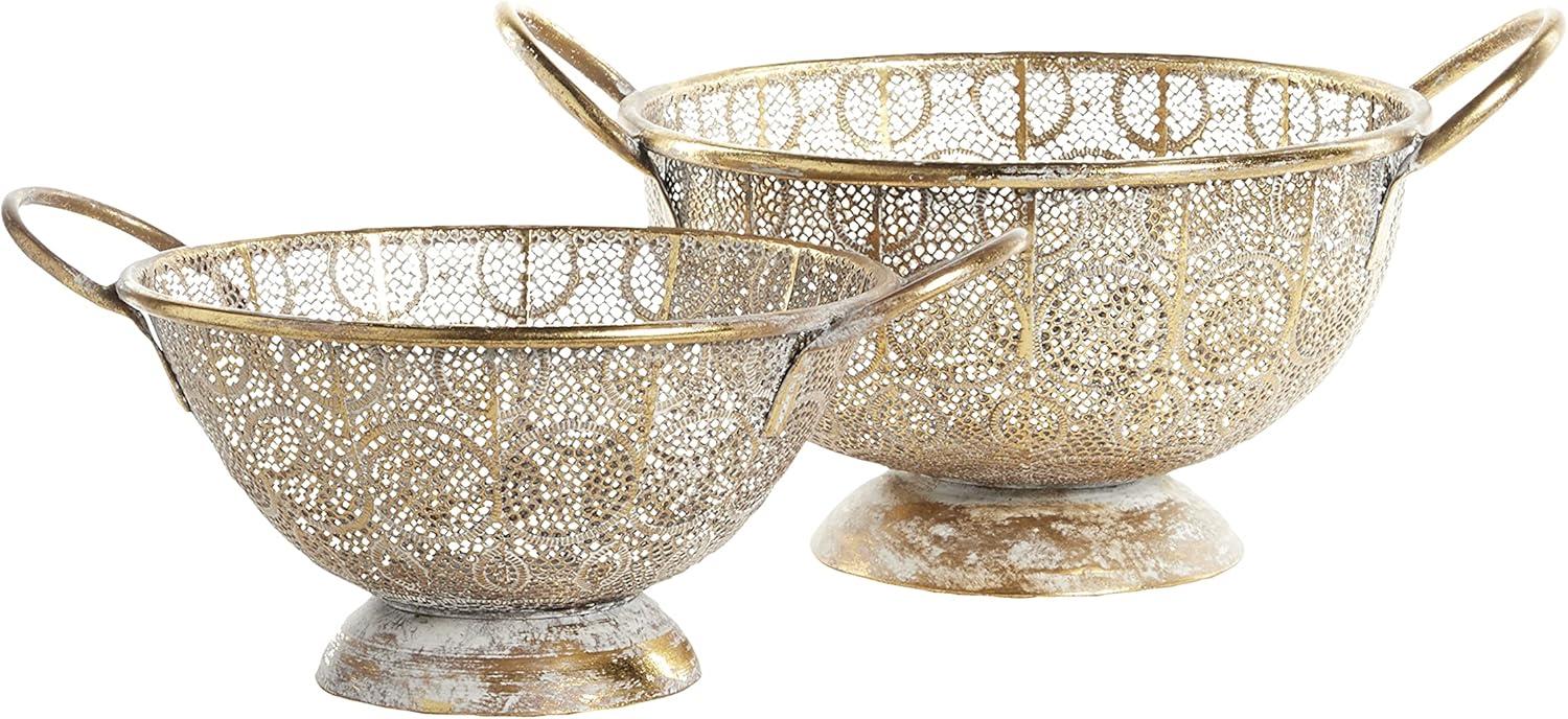 DecMode 21", 19"W Metal Eclectic Decorative Bowl, Gold, 2 - Pieces