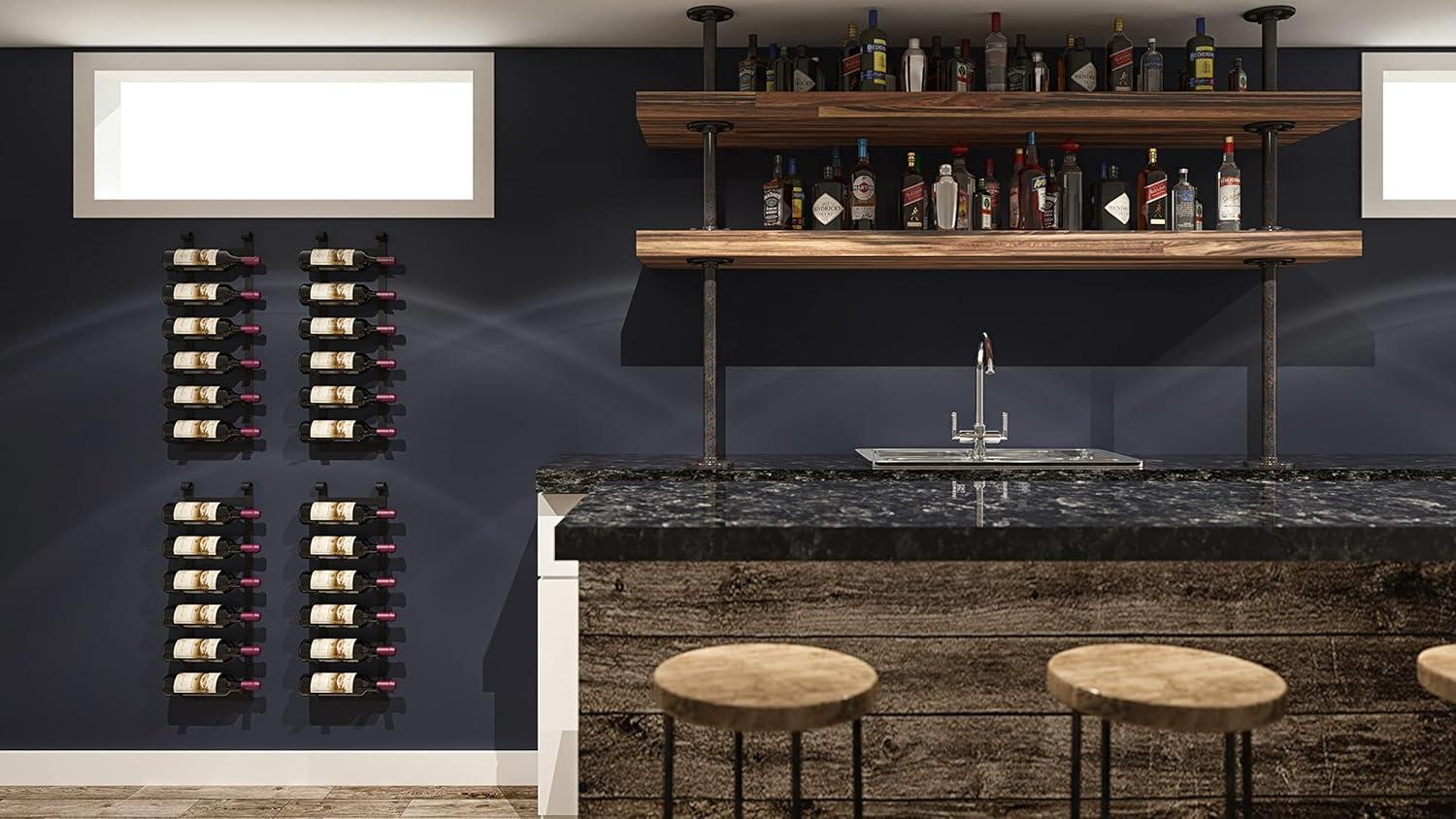 VintageView Le Rustique 6 Bottle Wall Mounted Wine Rack Stylish Modern Wine Storage with Label Forward Design (Matte Black, Set of 1)