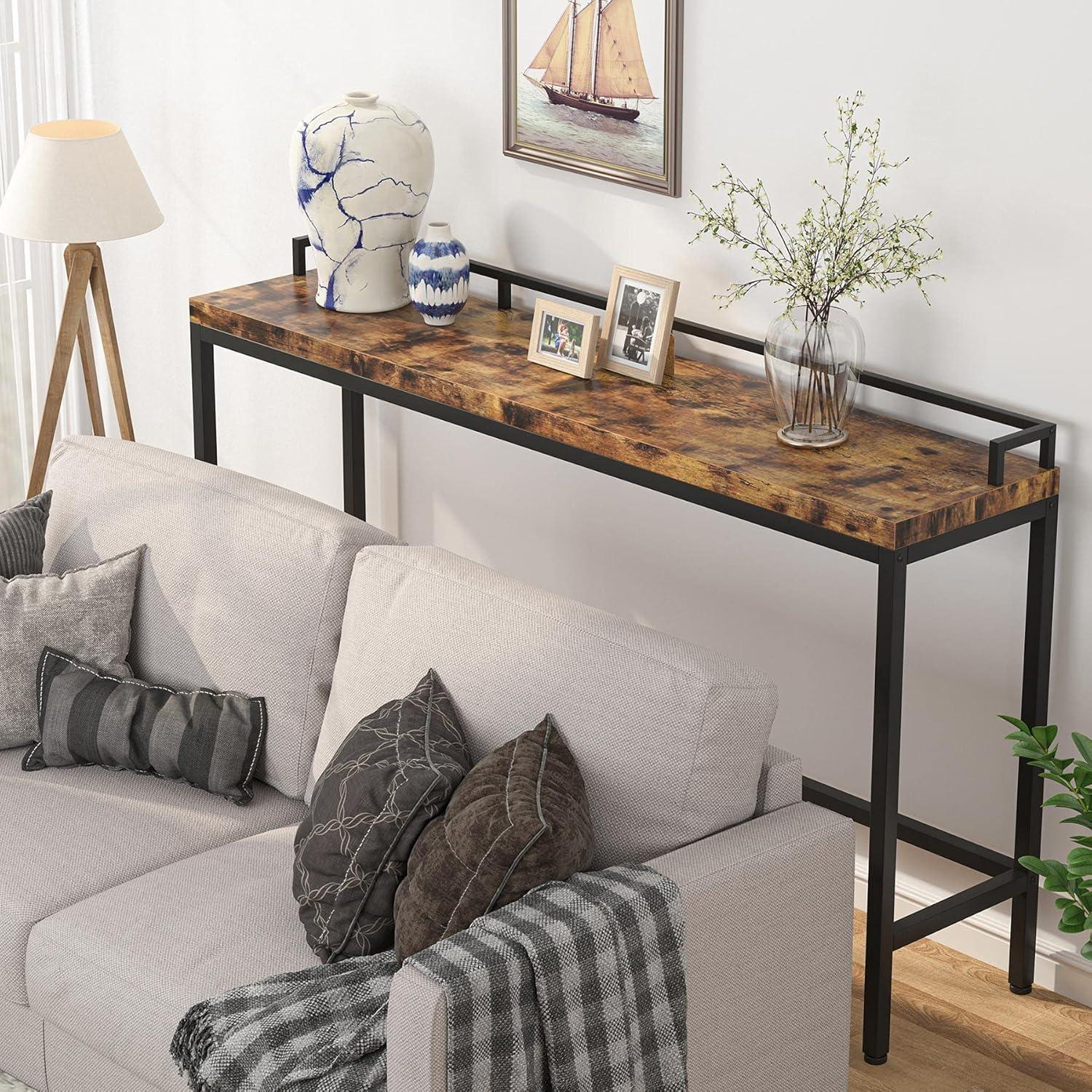 Tribesigns 70.9 inchLong Sofa Table, Narrow Console Table Behind Couch for Living Room (White Gold)