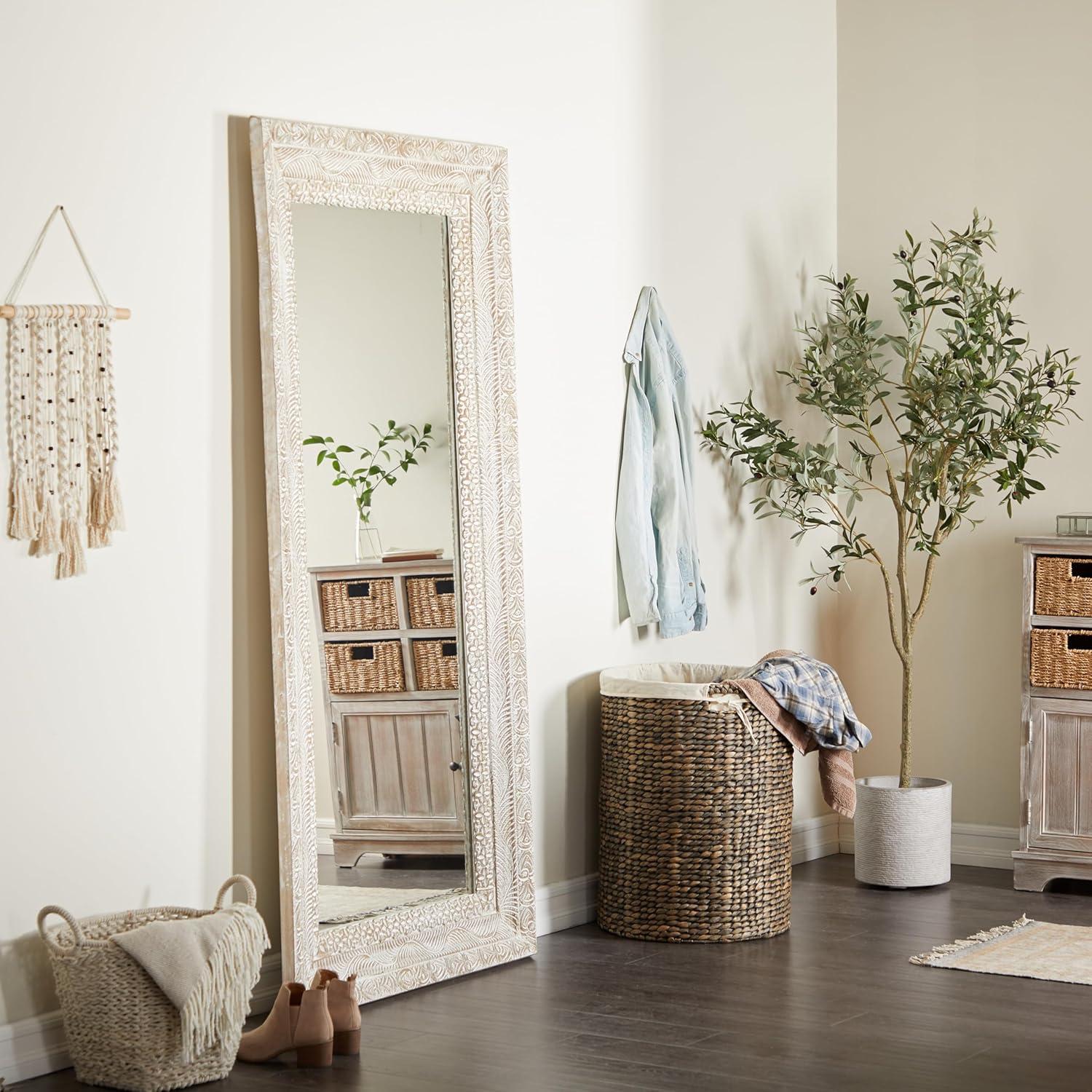 Deco 79 Wood Floral Room Wall Mirror Intricately Carved Entryway Mirror, Wall Mounted Mirror 36" x 3" x 71", Brown