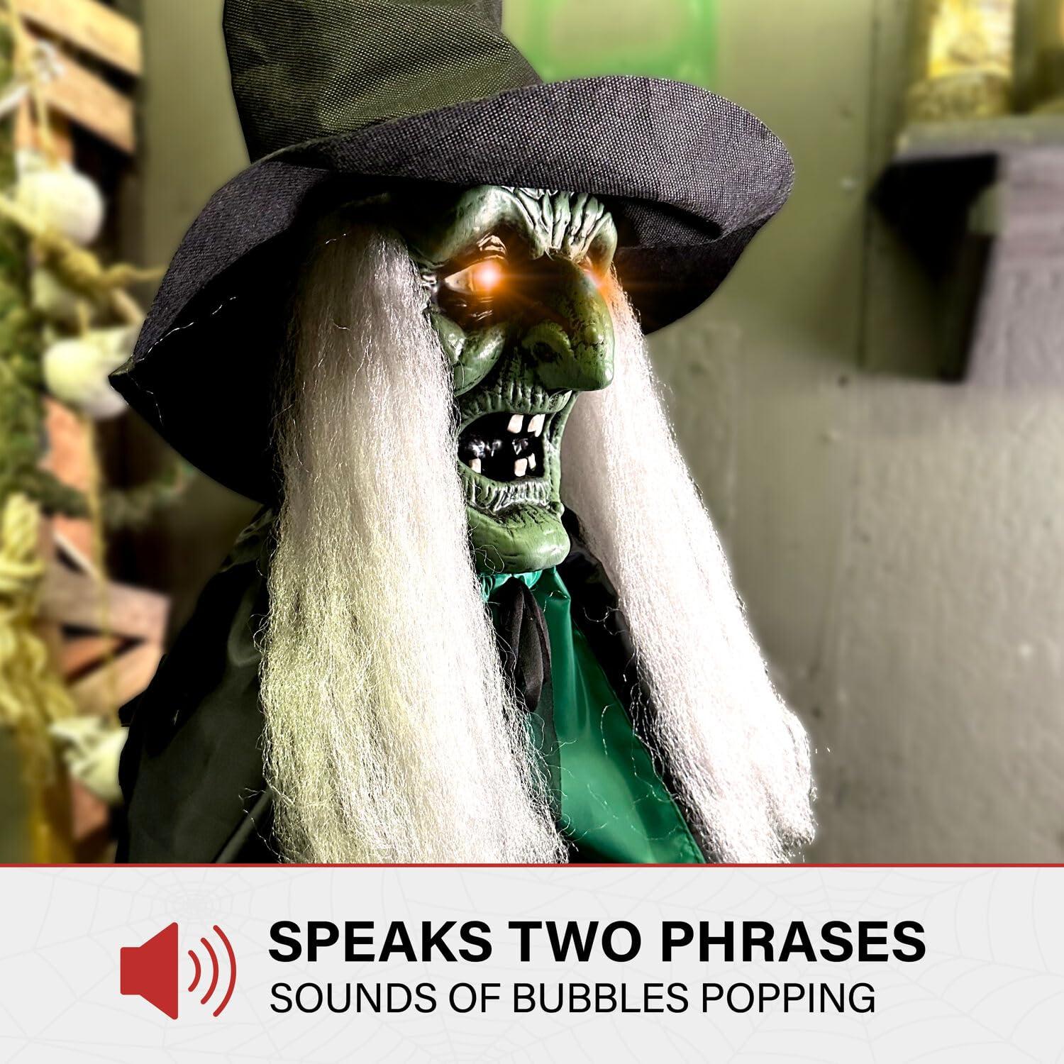 Haunted Hill Farm Lifesize Witch Prop with Lights and Sound, Indoor/Covered Outdoor Halloween Decoration
