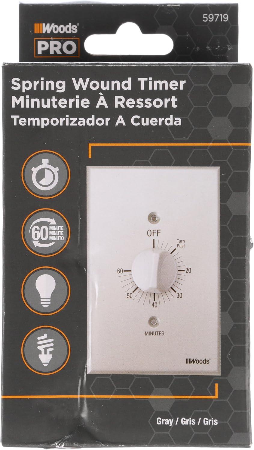 Woods 59719WD 60-Minute Spring Wound Timer with Gray Wall Plate