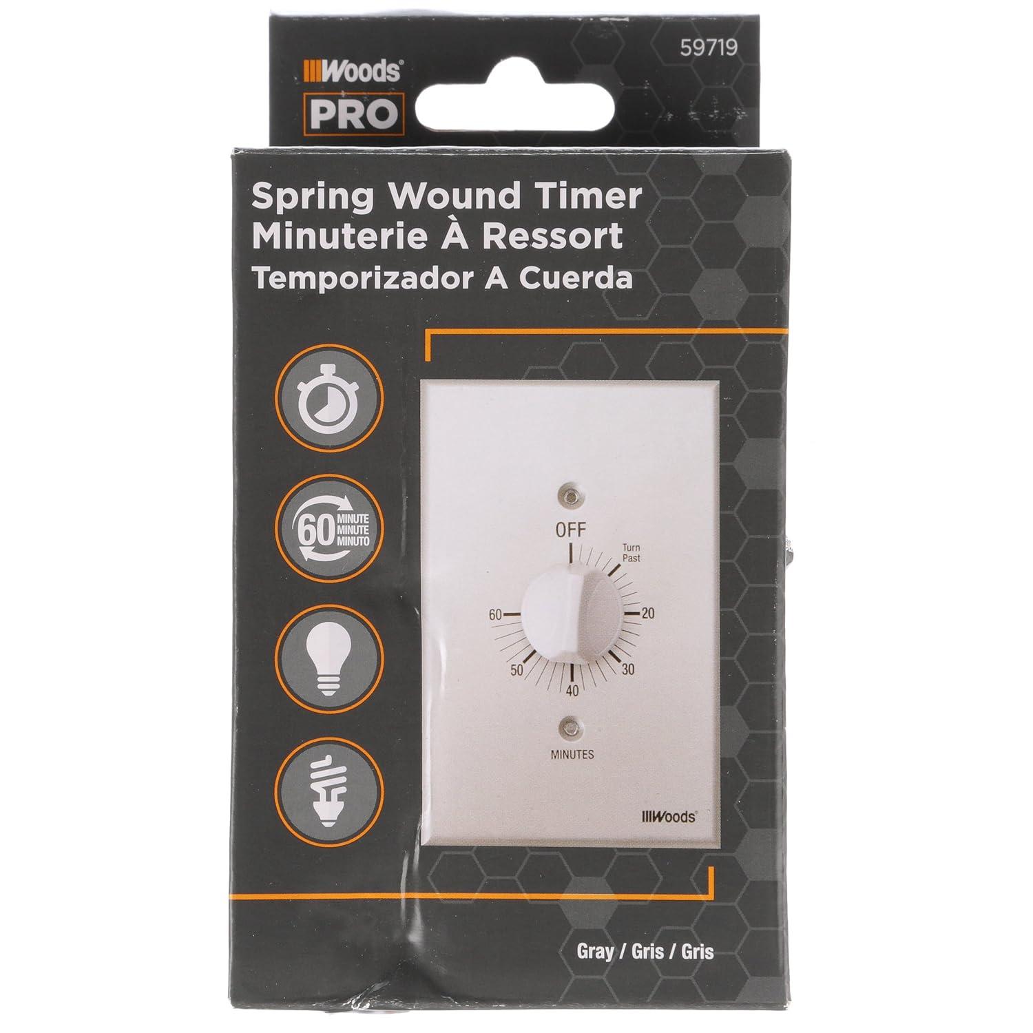 Woods 59719WD 60-Minute Spring Wound Timer with Gray Wall Plate