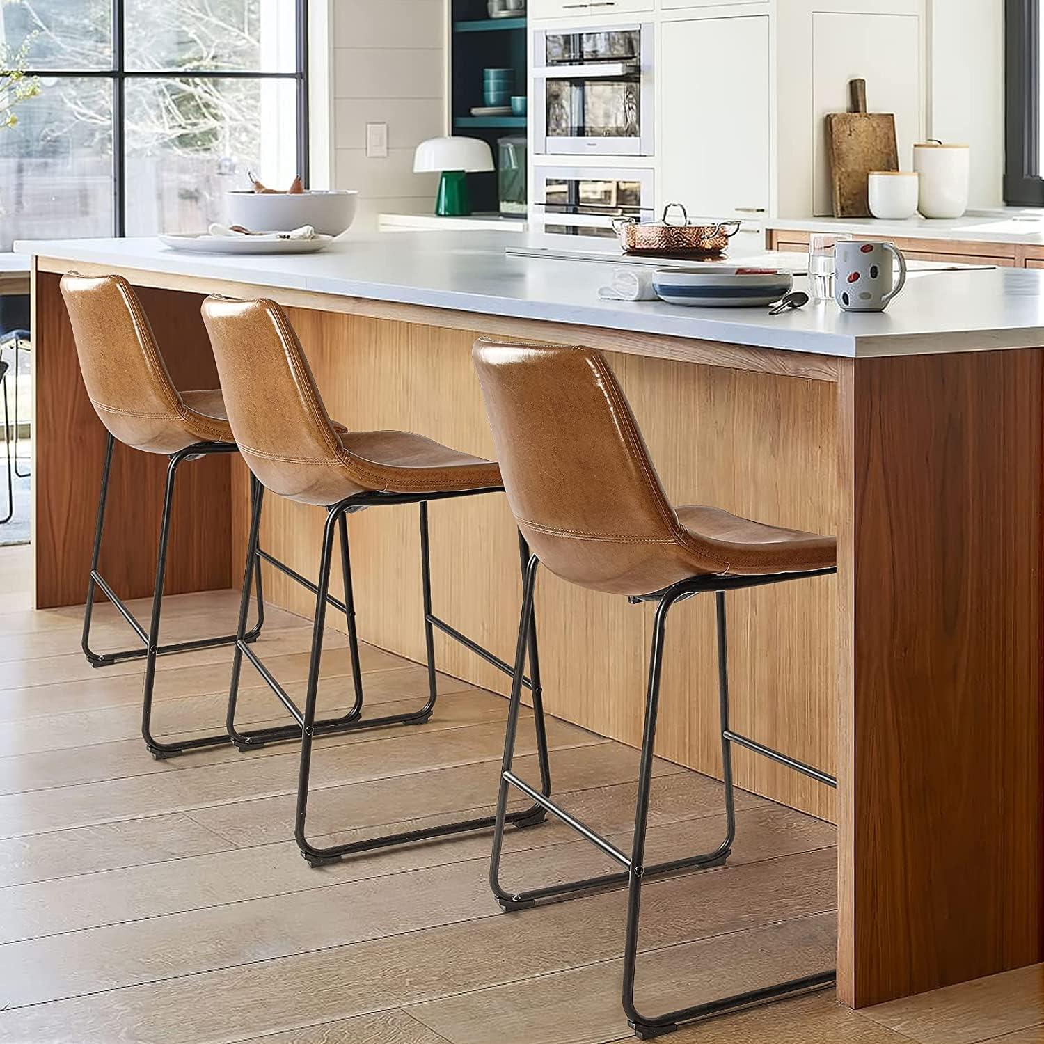 GIKPAL Barstools 26'' PU Leather Counter Height Bar Stools Set of 4 with Back Modern Armless Chairs with Footrest and Metal Legs for Kitchen Living Room Pub, Black