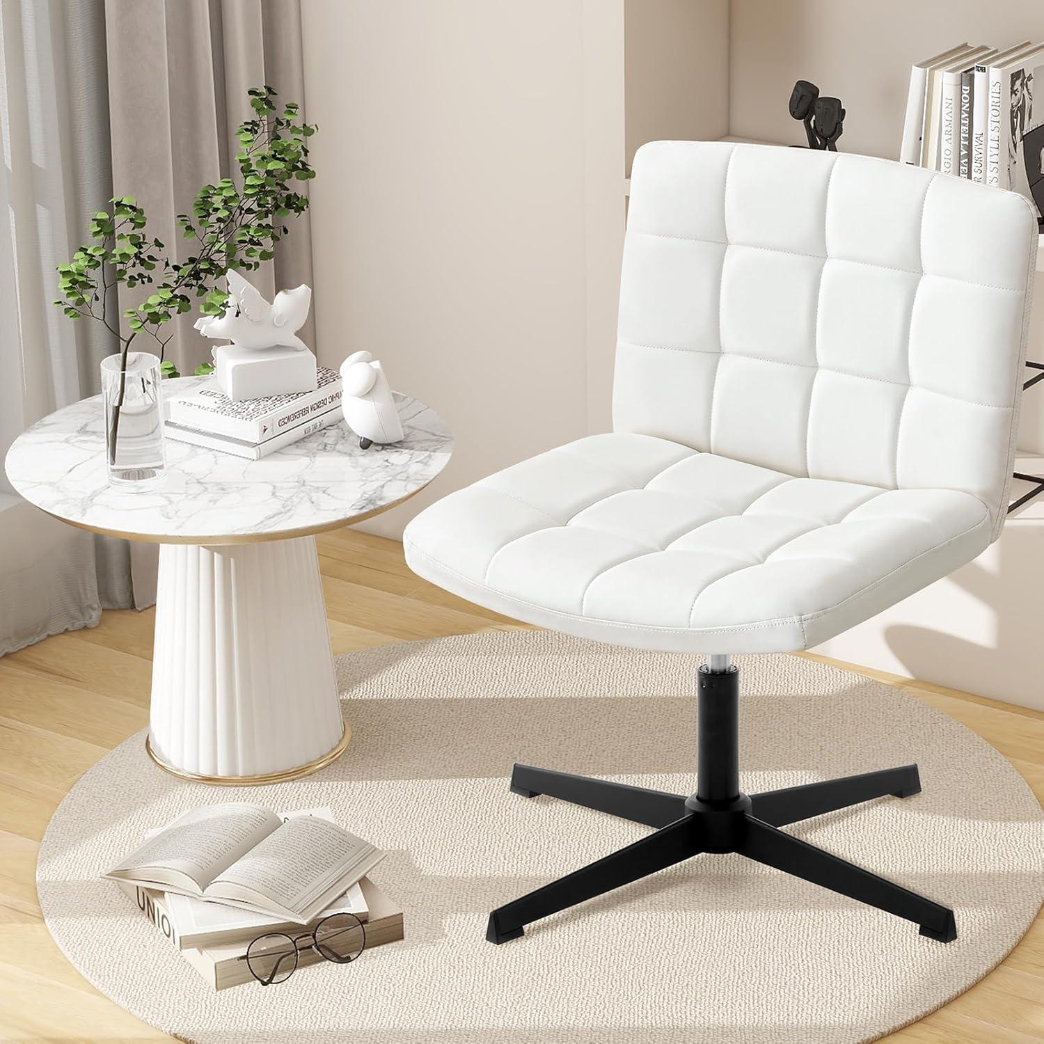 Ivory White PU Leather Armless Swivel Task Chair