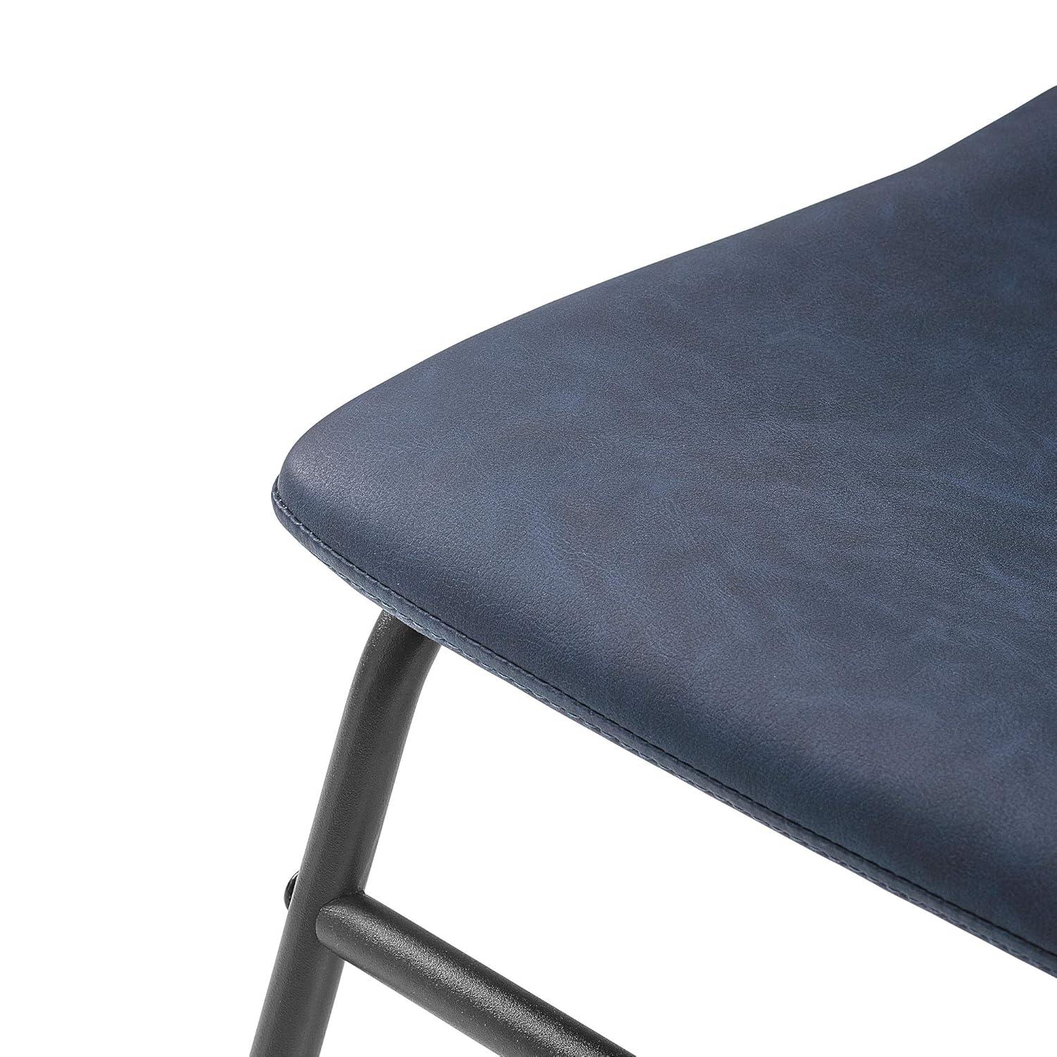 Walker Edison Full Back Faux Leather Dining Chair, Set of 2, Navy Blue
