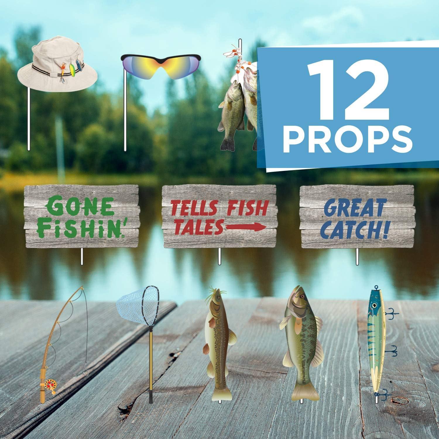 Gone Fishin Relaxing Hobby Themed Birthday Party Photo Booth Props 12 Pack