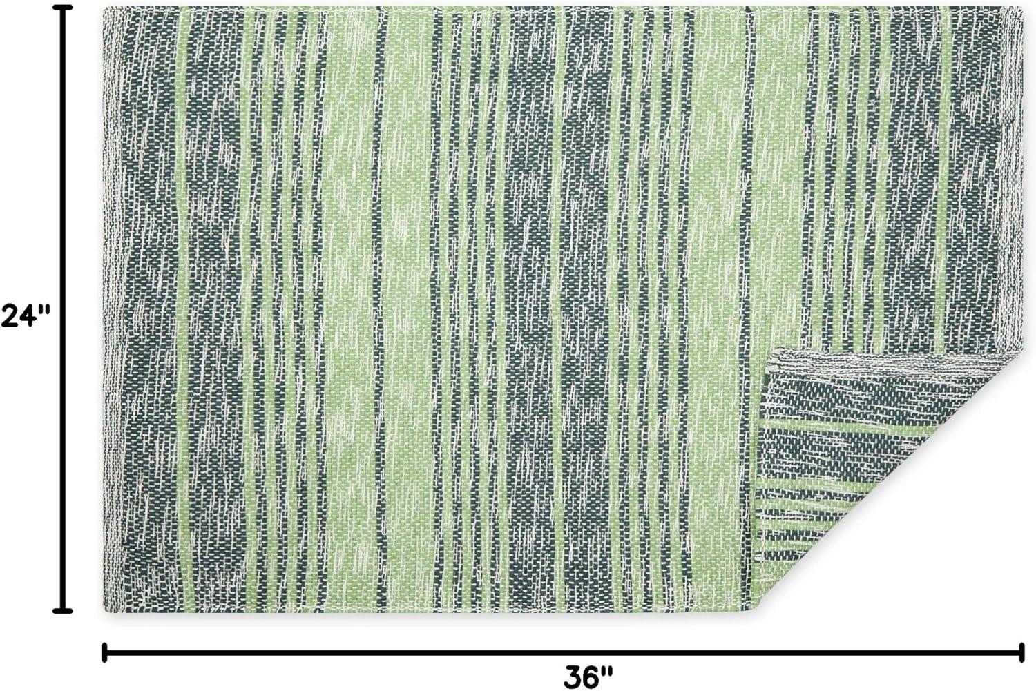 Variegated Hunter Green Stripe Handwoven Recycled Yarn Rug 2x3 Ft