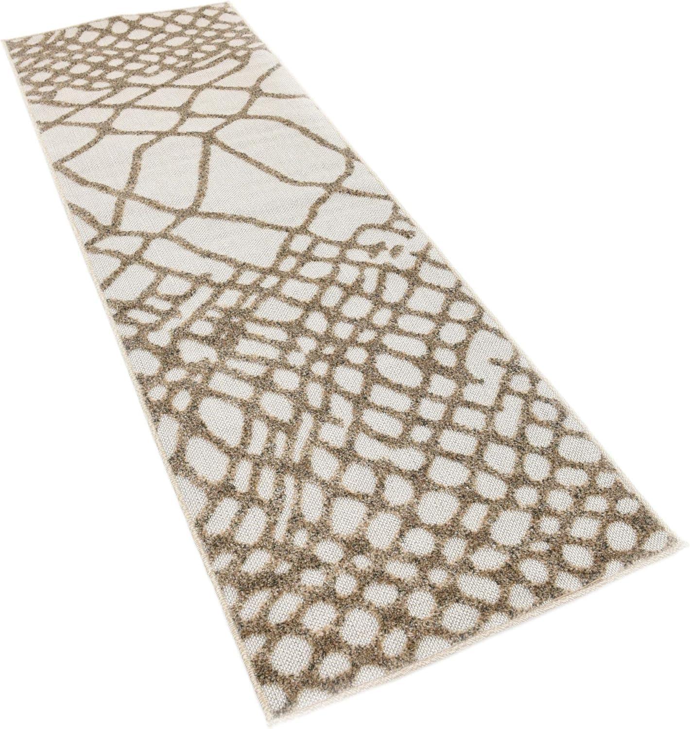 Unique Loom San Jose Indoor/Outdoor Modern Rug Cream/Beige 2' x 6' 1" Runner Geometric Modern Perfect For Patio Deck Garage Entryway