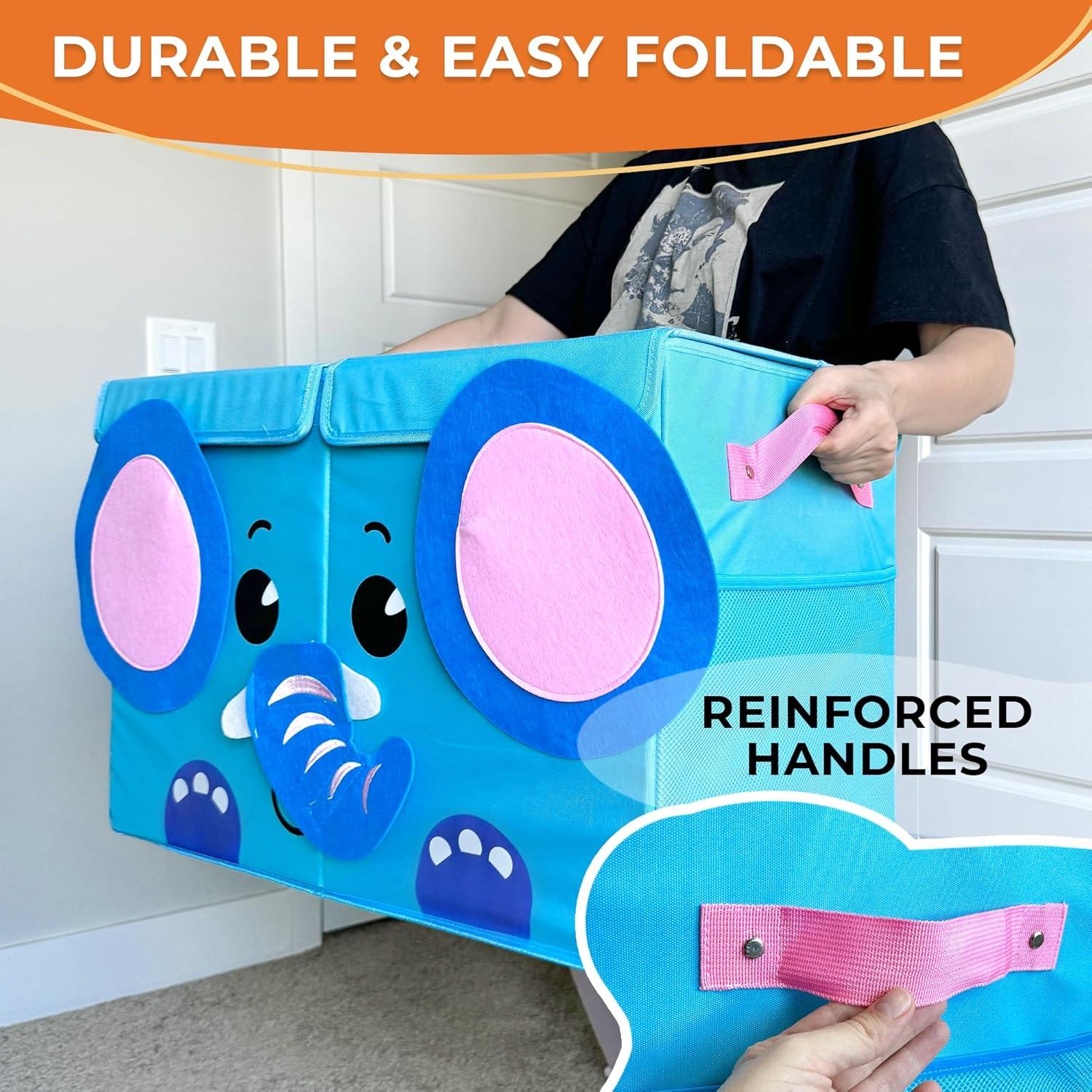 Orange Giraffe Fabric Collapsible Toy Storage Box with Handles