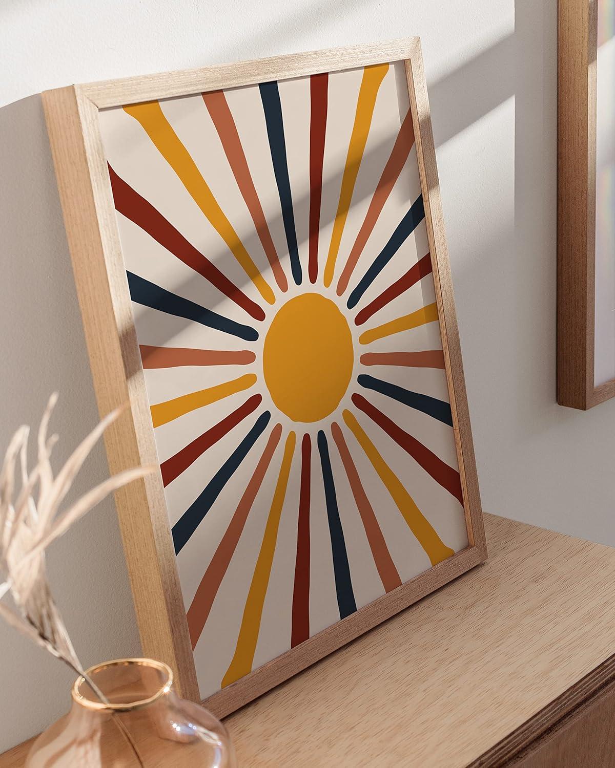 HAUS AND HUES Mid Century Modern Wall Art Sun Boho Posters and Prints Wall Art Mid Century Modern Print Sun Art Print Boho Pictures for Wall Boho Art Boho Prints | UNFRAMED 12” x 16”
