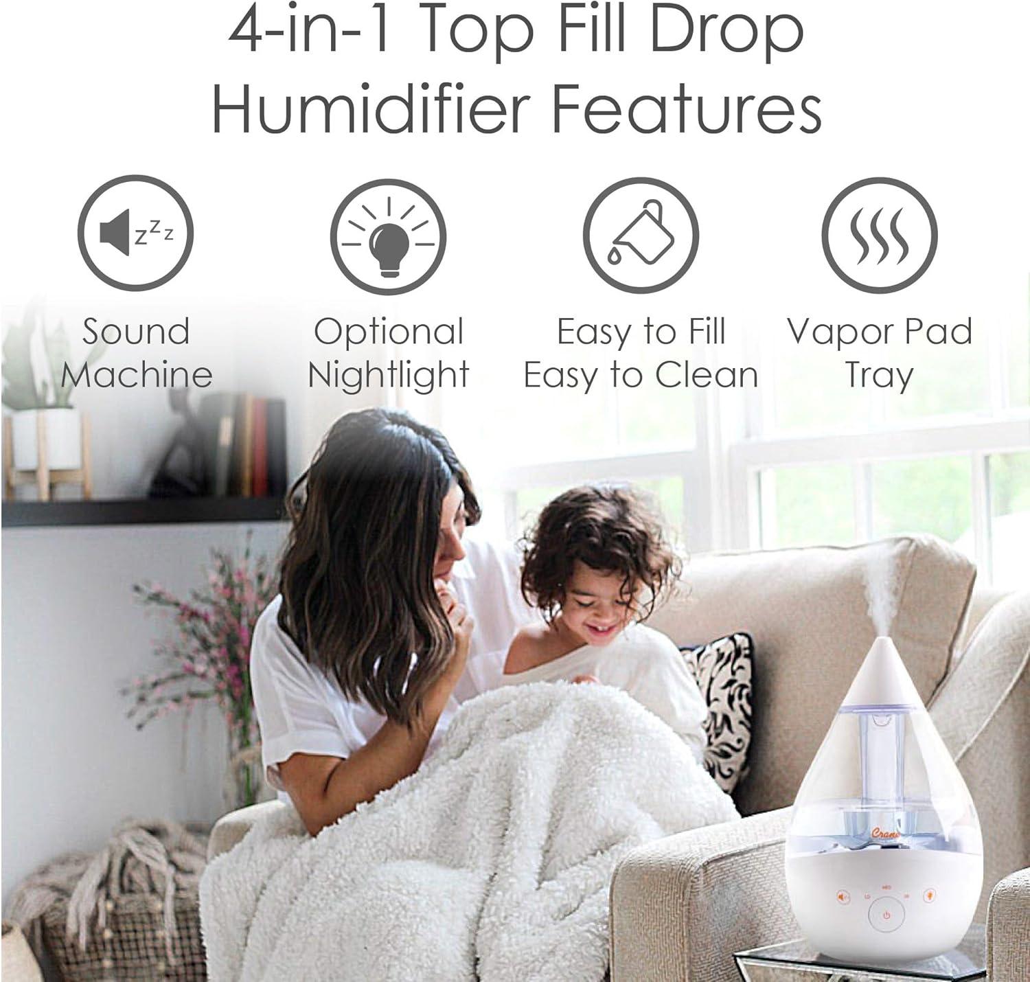 Crane USA Drop 2.0 , 4-in-1 Cool-Mist Humidifier with Aroma Tray & Sound Machine