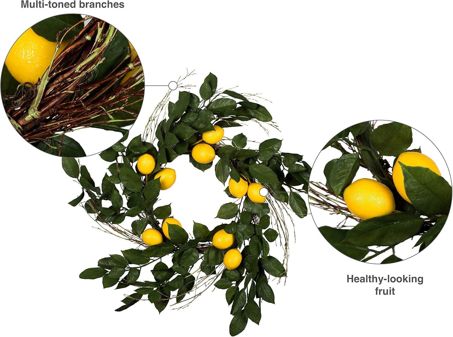 Vickerman FK170702 24 in. Green Salal Leaf with Yellow Lemon Wreath