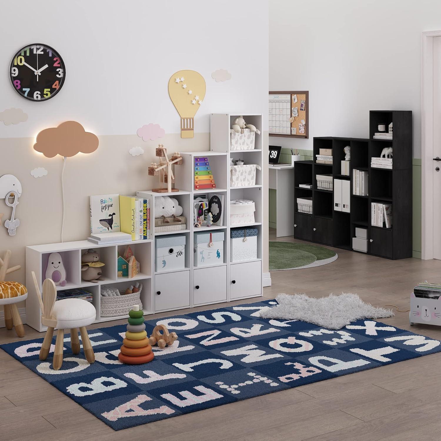 Luder 4-Tier Shelf Bookcase with 1 Door Storage Cabinet, White