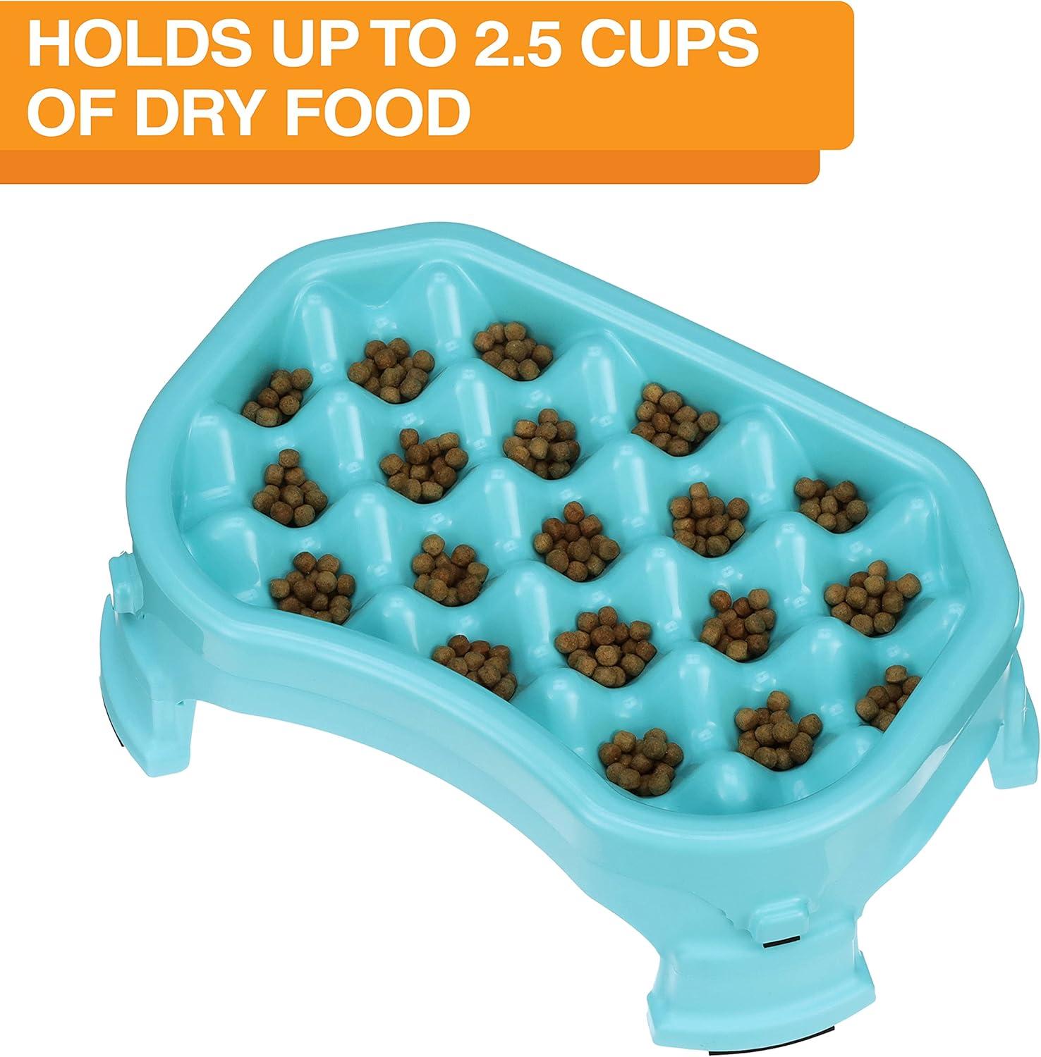 Neater Pet Brands Raised Neater Slow Feeder - Elevated & Adjustable Feeding Height - Improves Digestion, Stops Obesity, and Slows Down Eating, 2.5 Cups, Aquamarine