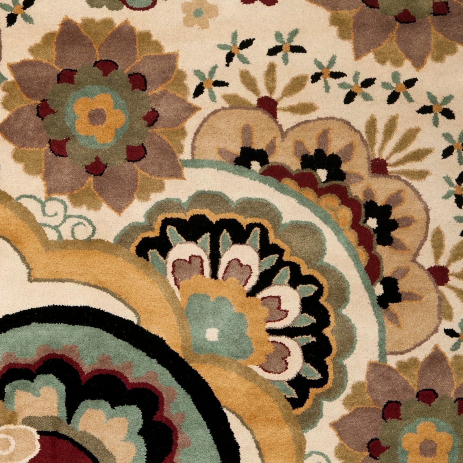 SAFAVIEH Soho Leyla Floral Wool Area Rug, Ivory/Multi, 6' x 6' Square