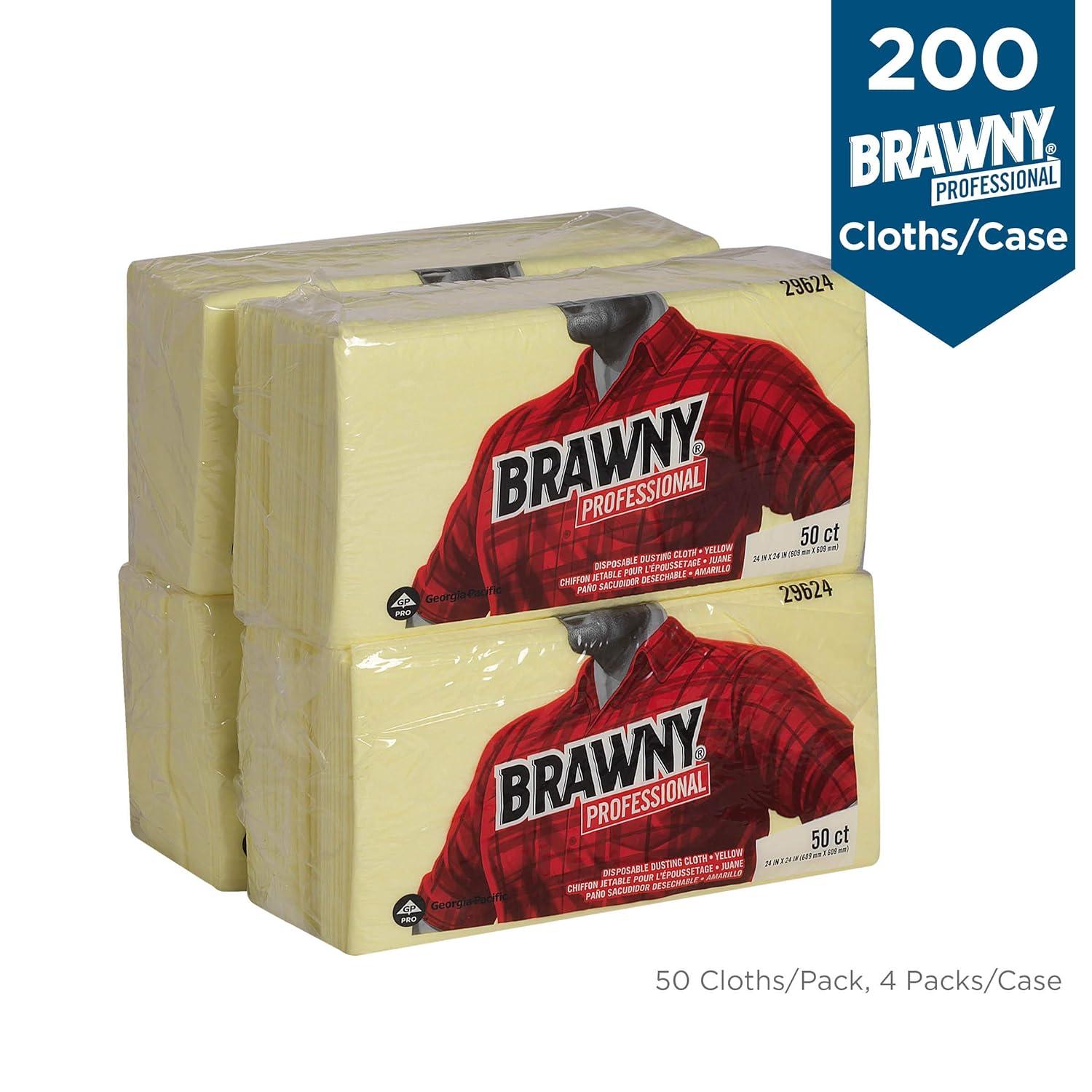 Brawny Industrial Dusting Cloths, Quarterfold, 24X24, Yellow, 50/Pk, 4/Ct