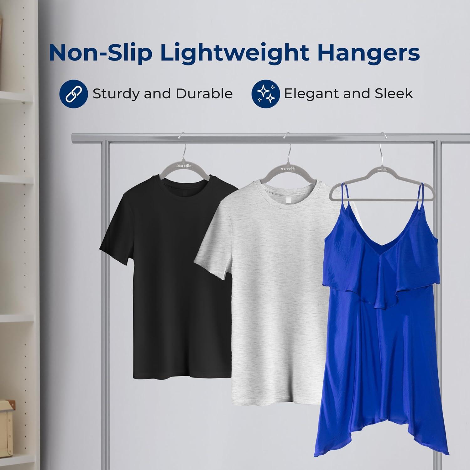 SereneLife 50pk Non-Slip Velvet Clothes Hangers - Gray