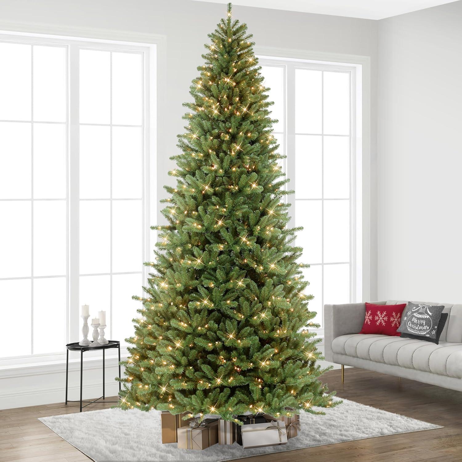 Puleo International Clear 1000 Prelit Incandescent Green Full Berkshire Fir Artificial Christmas Tree, 10'