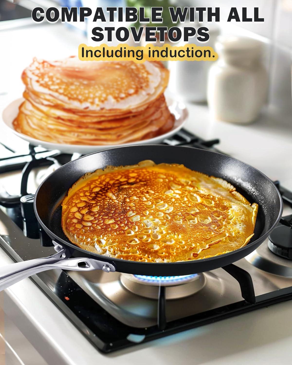 Cooks Standard Crepe Pan Hard Anodized Ceramic Nonstick Pancake Pan, 10.5-inch Griddle Dosa Tawa Tortilla Skillet Pan Induction Cookware, Black