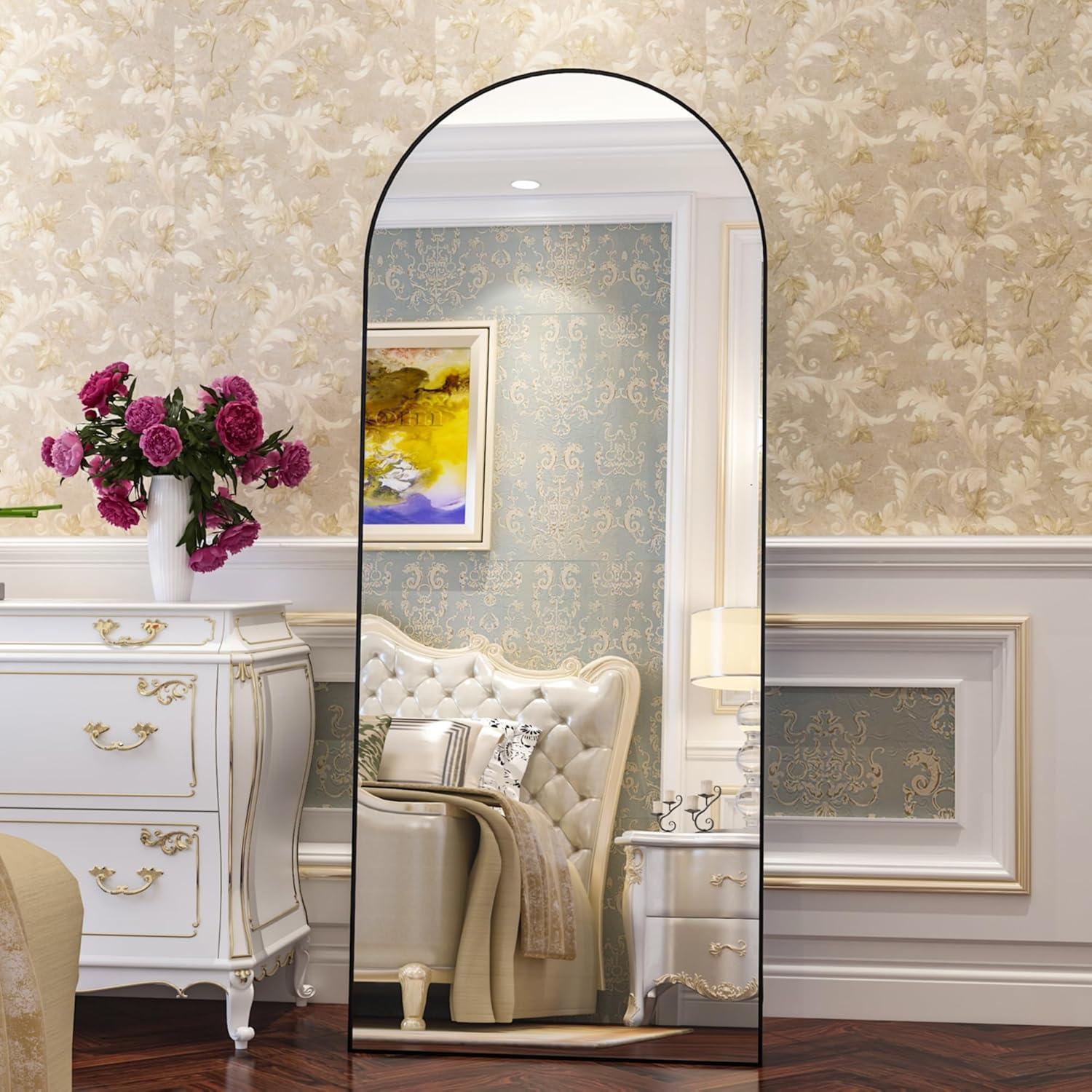 65"x24" Wood Arched Floor Mirror Full Length Mirror,Black