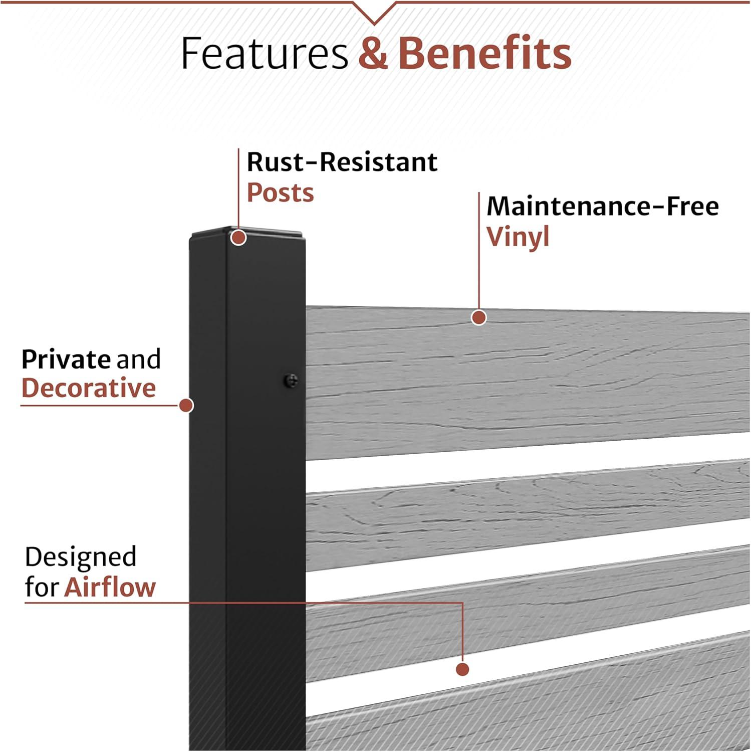44in H x 46in W x 9.5in L (1 Screen w/ Planter) Freestanding Enclo Florence Ash Color Privacy Fence Screen with Planter Box, Outdoor Vinyl Privacy Screen Panel for Patio & Air Conditioner, EC18007