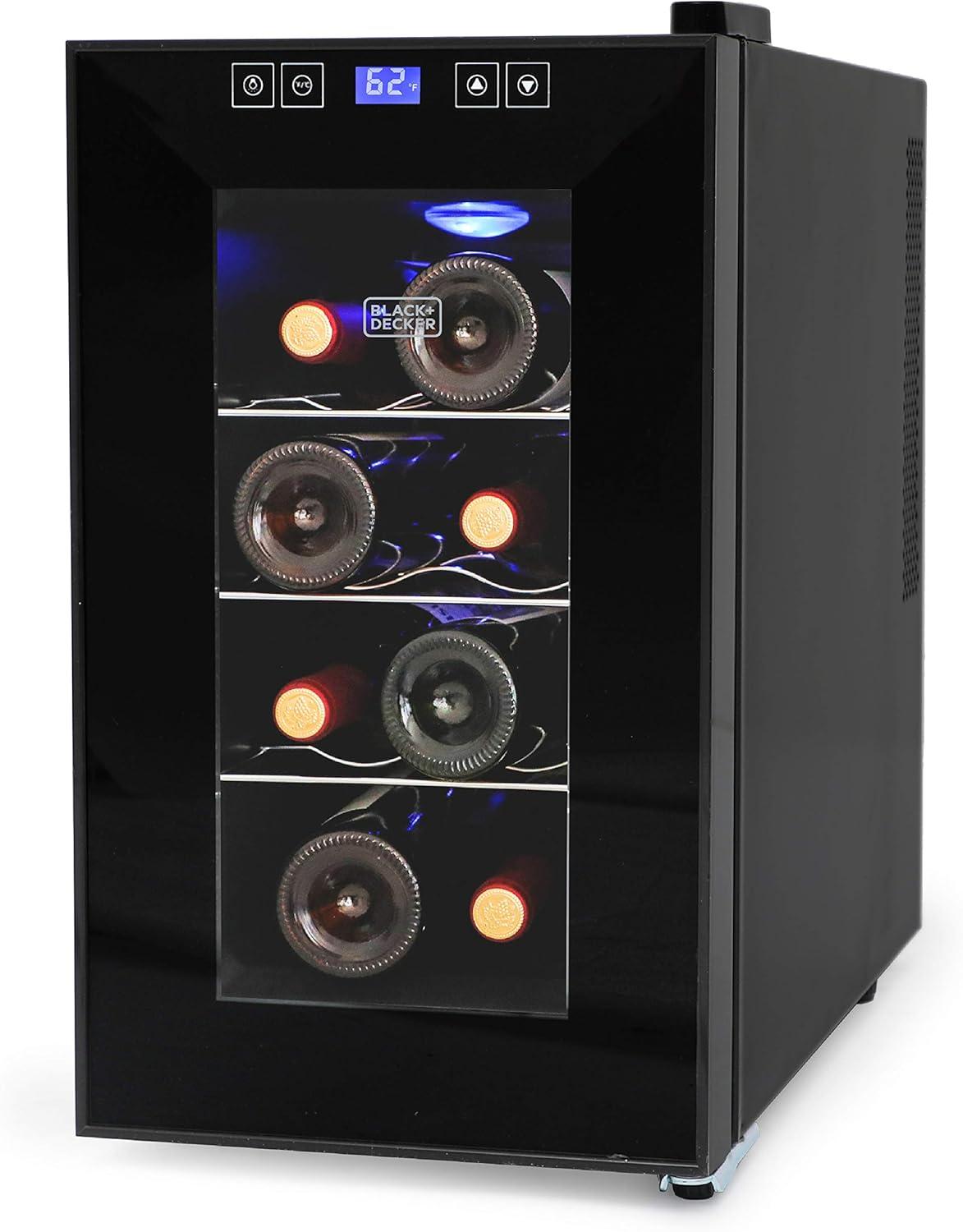 BLACK+DECKER 8-Bottle LED Display Single Zone Freestanding Wine Refrigerator