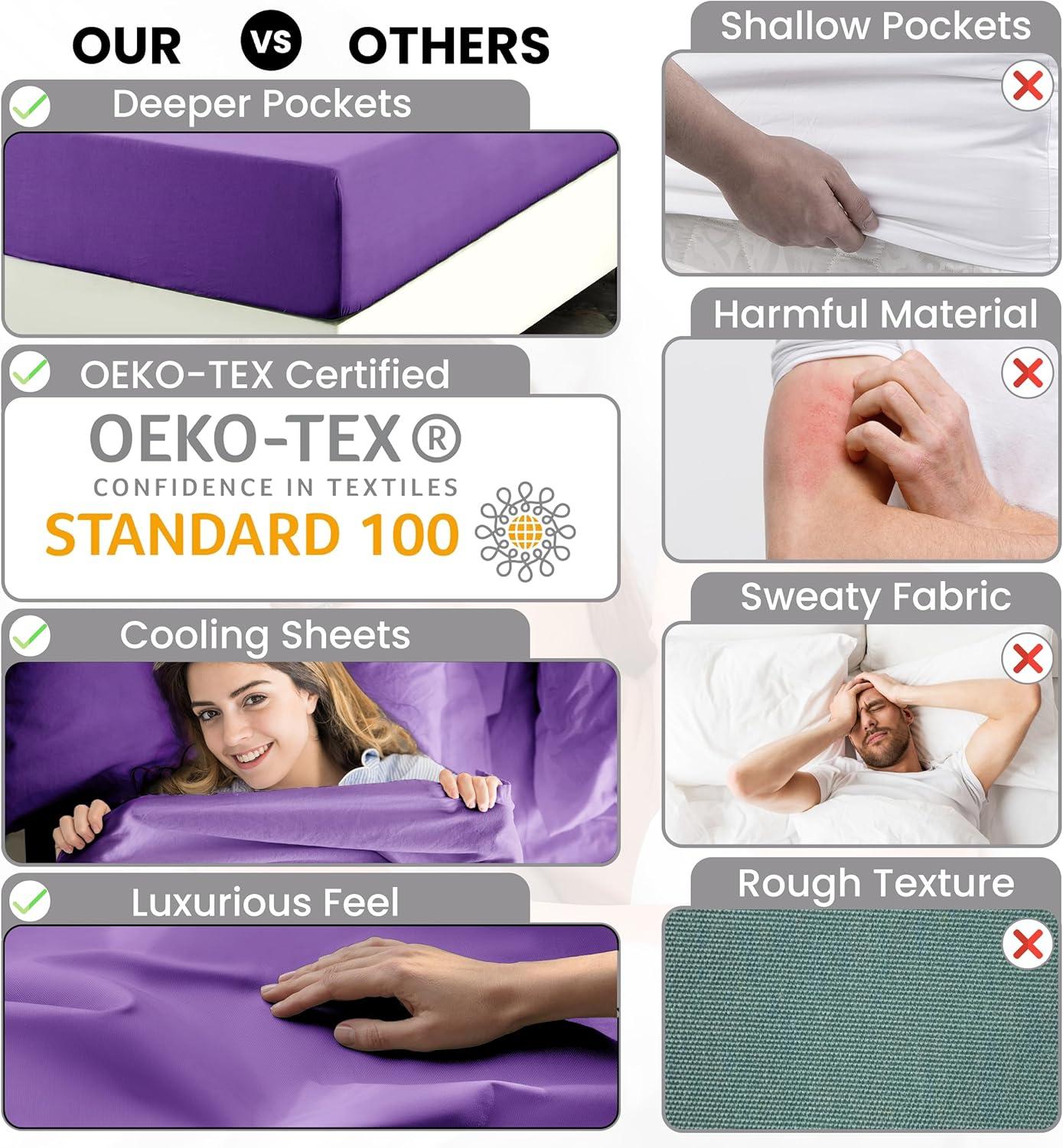 Twin 3 PC Piece Rayon From Bamboo Sheets Solid Deep Pocket Sheet Set - Purple