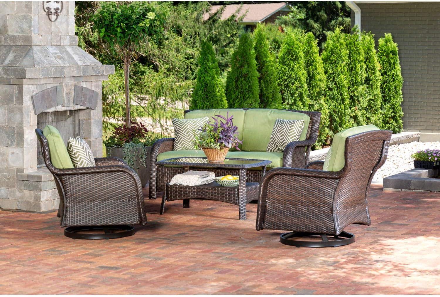 Hanover Strathmere 4-Piece Wicker and Steel Outdoor Conversation Set, Cilantro Green