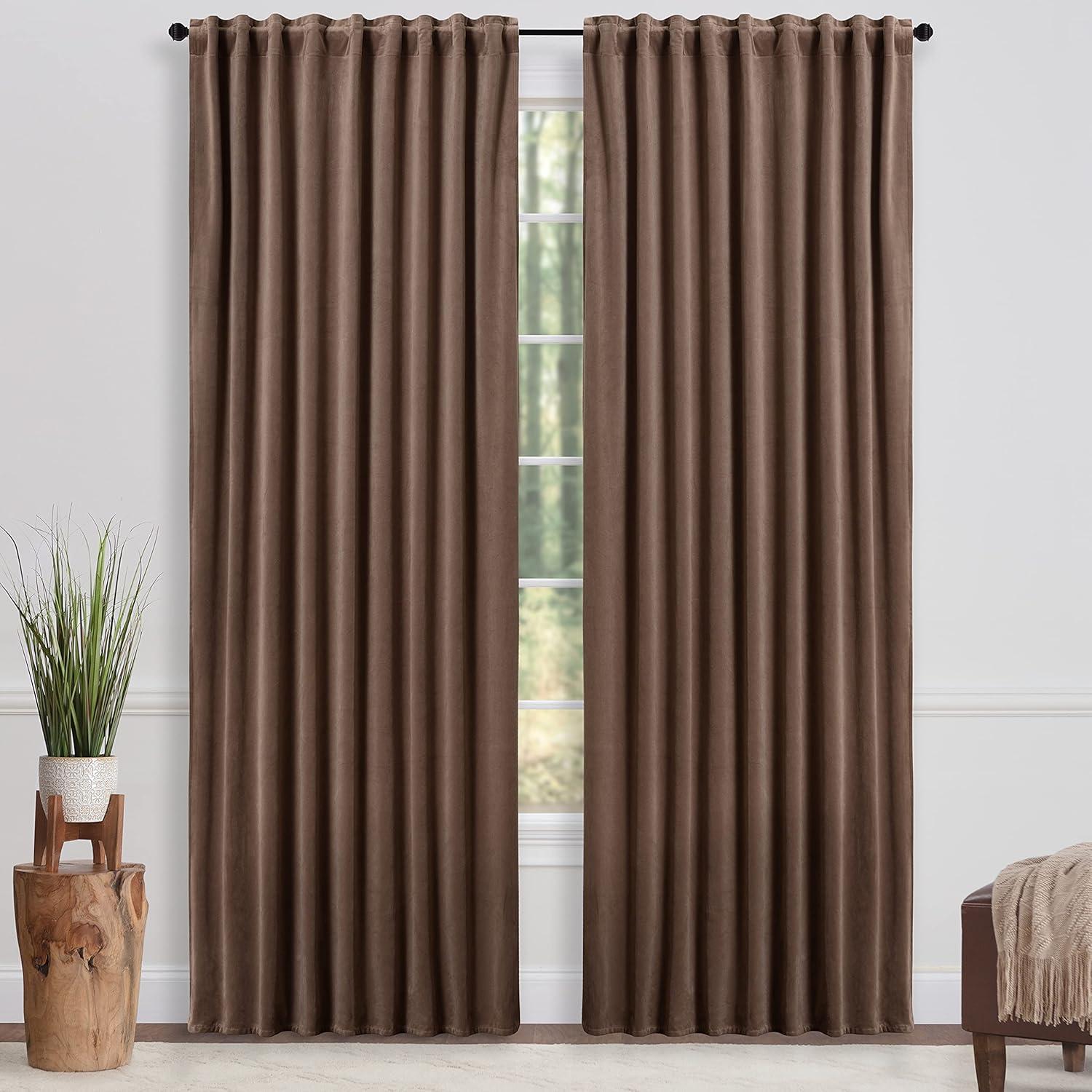 Chanasya 2pk Solid Velvet Room Darkening Blackout Privacy Window Curtain Panels - Set of 2 - 52 x 63 Inches Long - Taupe
